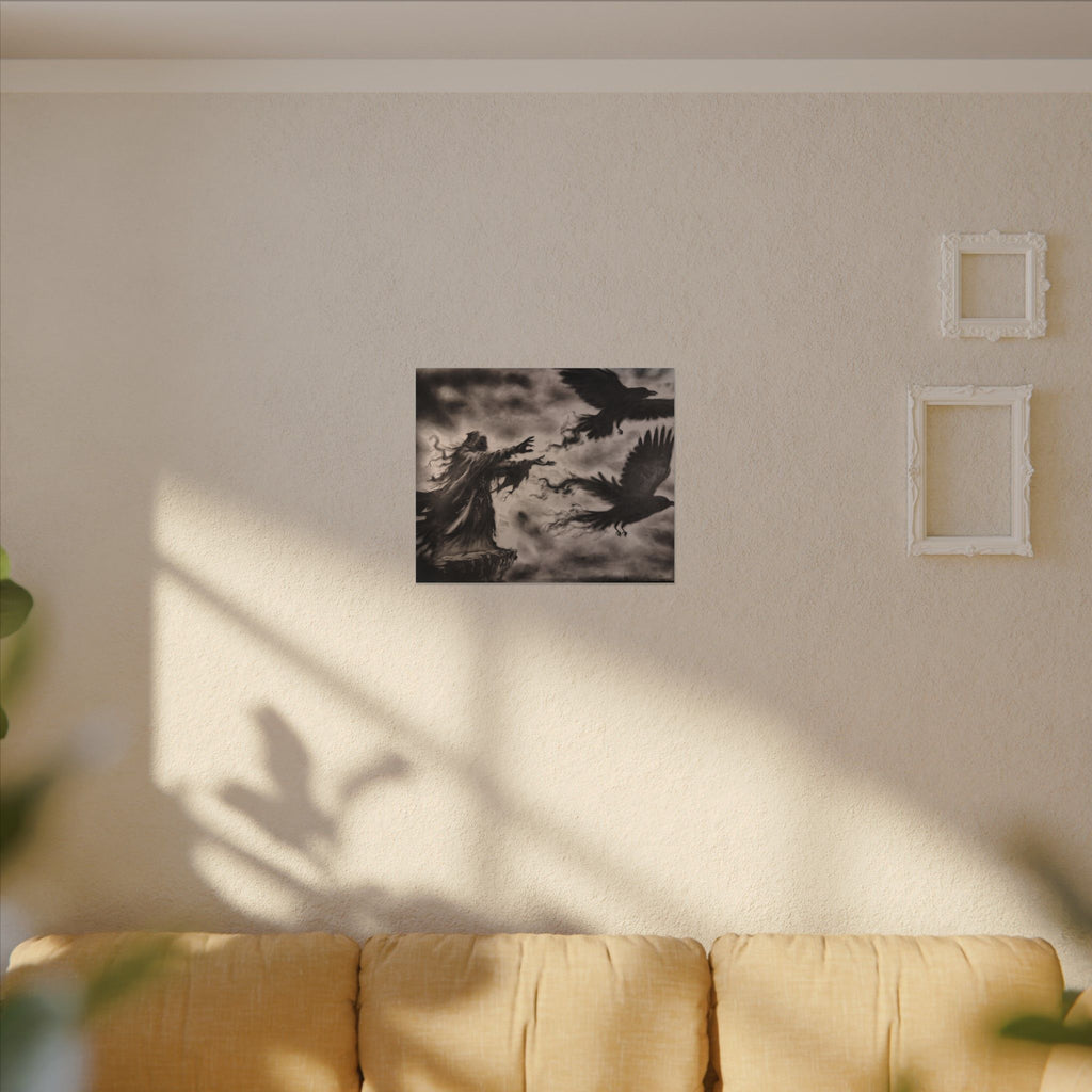 Gothic Raven Sorcerer Matte Canvas Art — Dark Fantasy Wall Decor