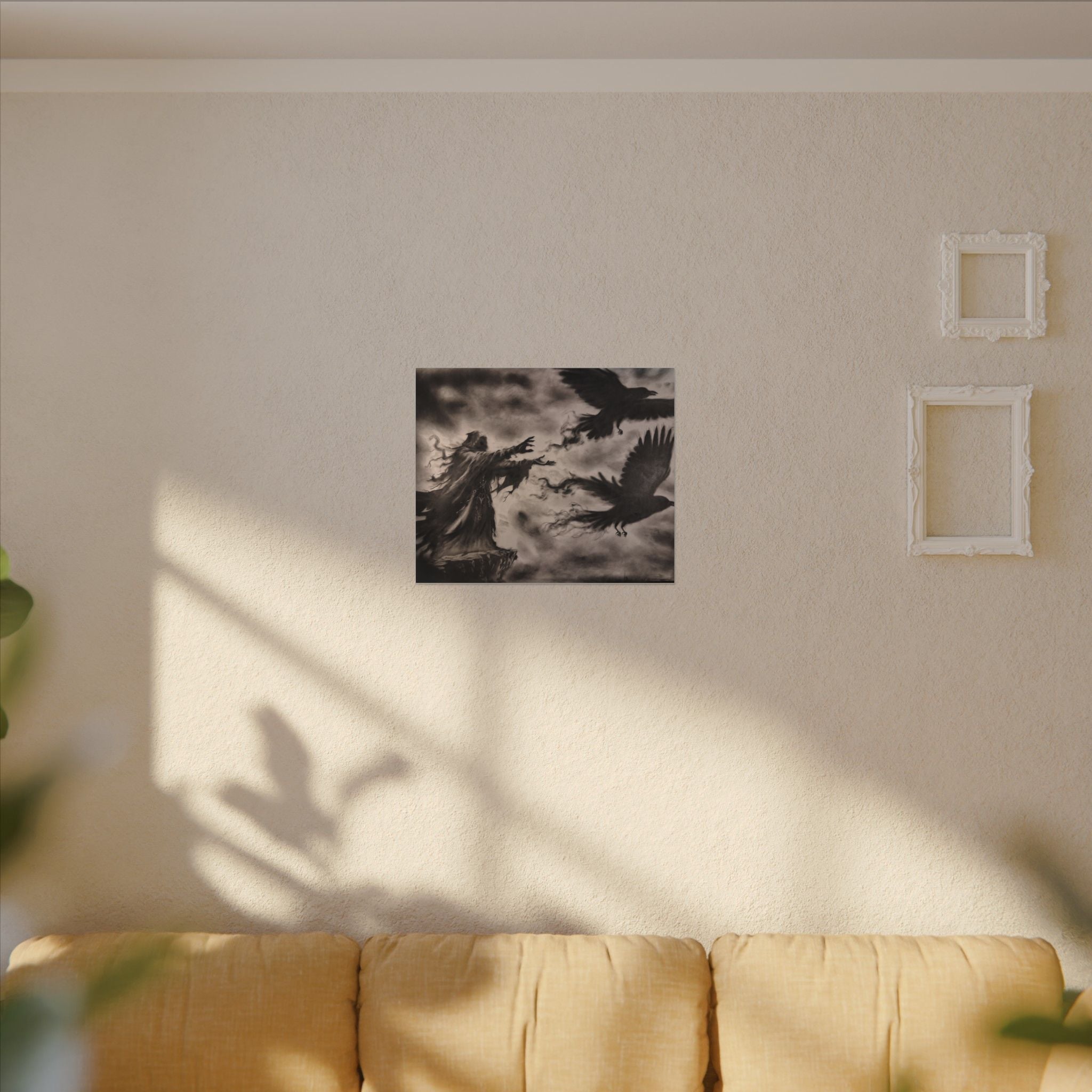 Gothic Raven Sorcerer Matte Canvas Art — Dark Fantasy Wall Decor