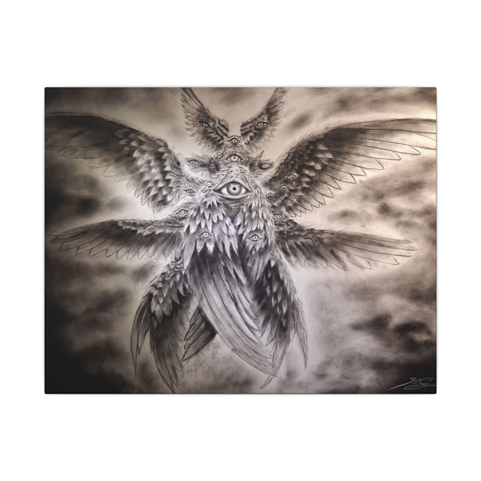 Surreal Winged Eye Canvas Art — Mystical Monochrome Wall Decor