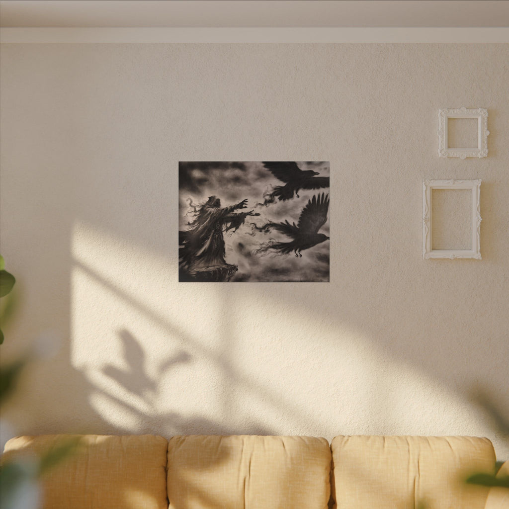 Gothic Raven Sorcerer Matte Canvas Art — Dark Fantasy Wall Decor