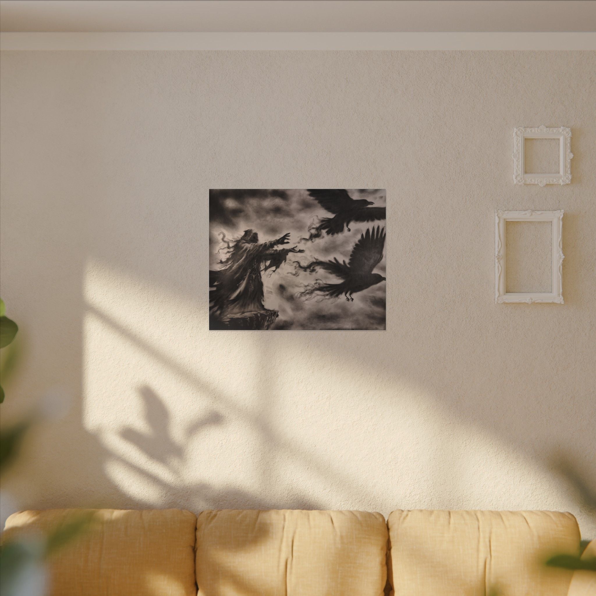Gothic Raven Sorcerer Matte Canvas Art — Dark Fantasy Wall Decor