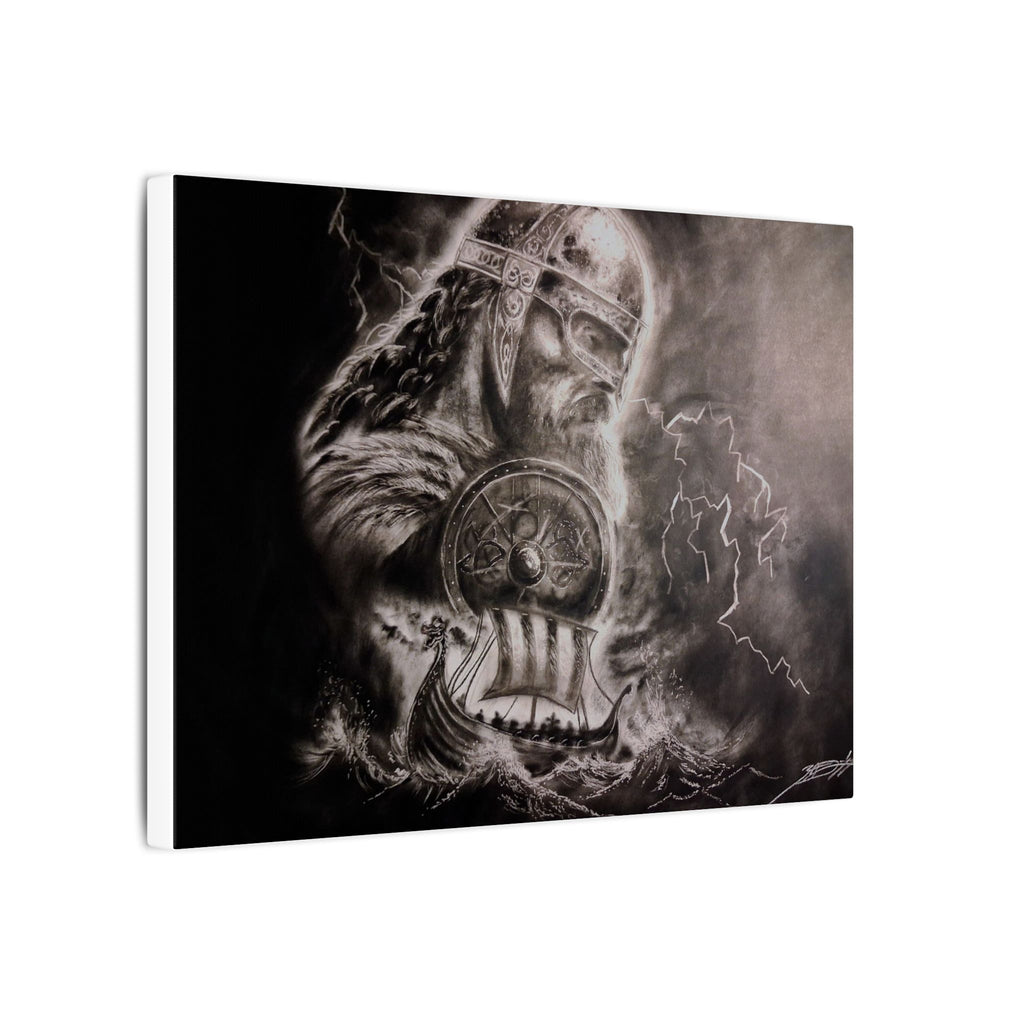 Viking Warrior Matte Canvas Print — Norse Shield & Longship Wall Art