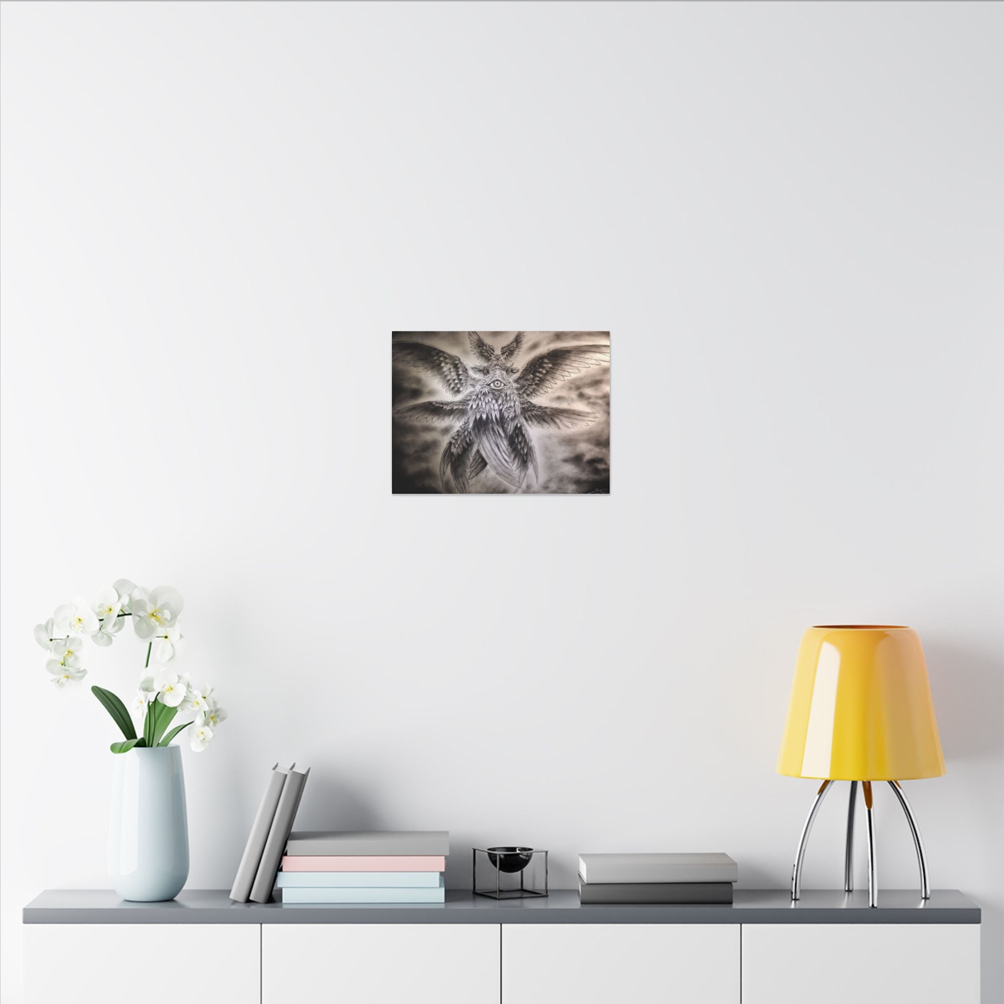 Surreal Winged Eye Canvas Art — Mystical Monochrome Wall Decor