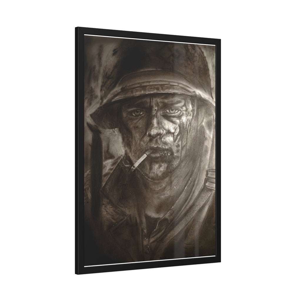 Framed Poster — Gritty Soldier Portrait Wall Art