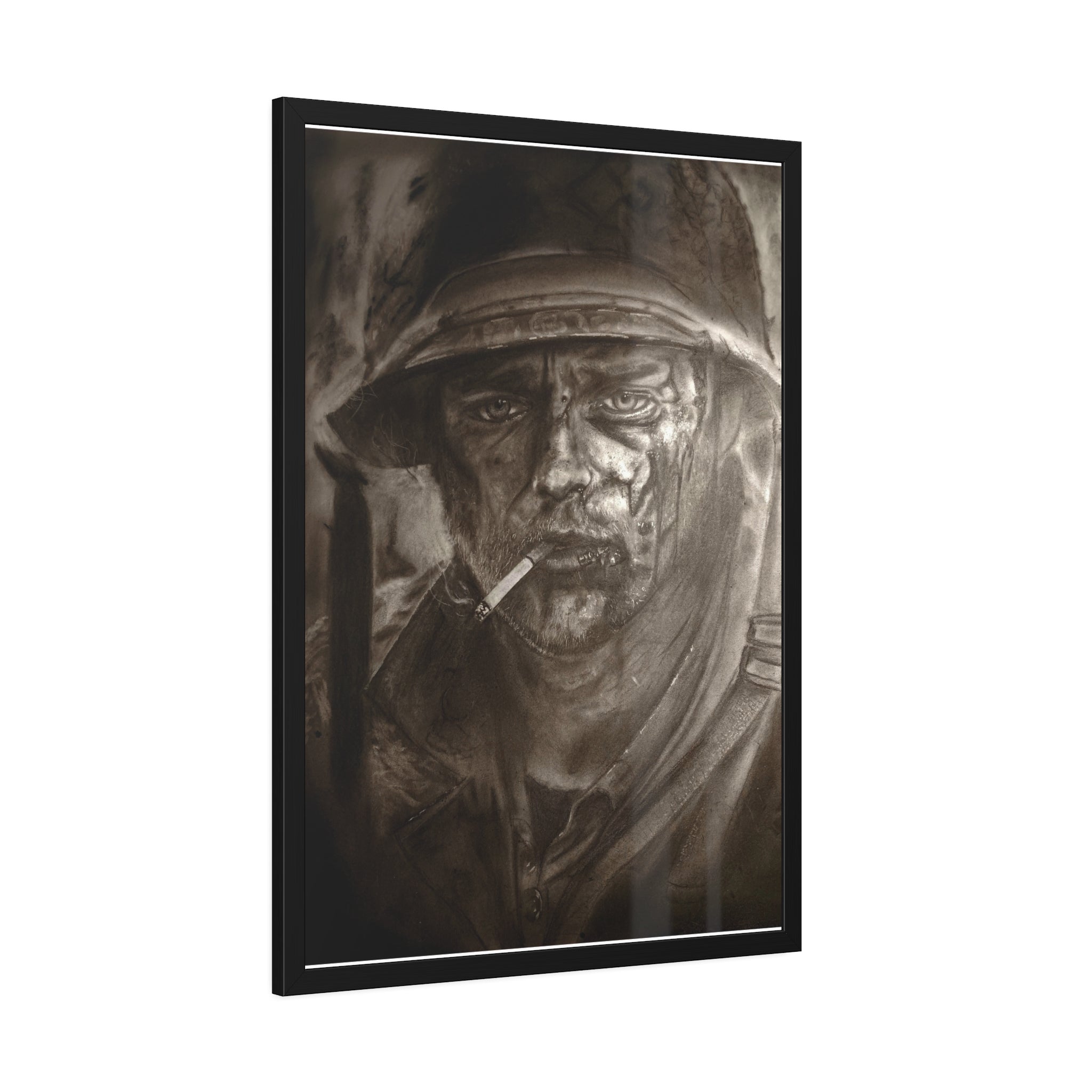 Framed Poster — Gritty Soldier Portrait Wall Art