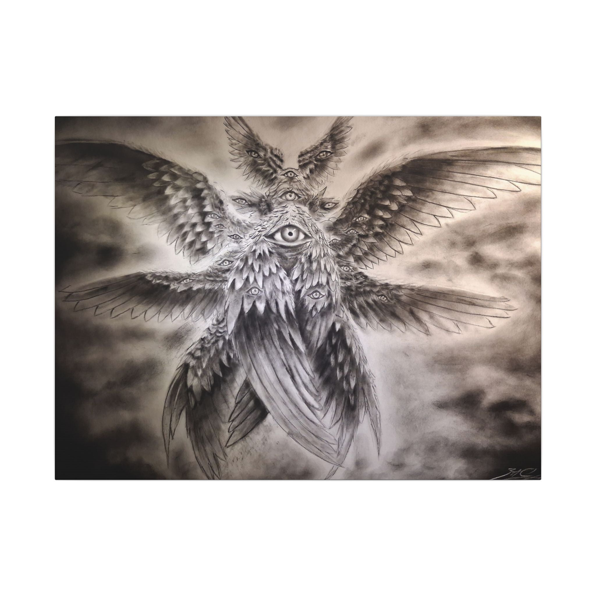 Surreal Winged Eye Canvas Art — Mystical Monochrome Wall Decor
