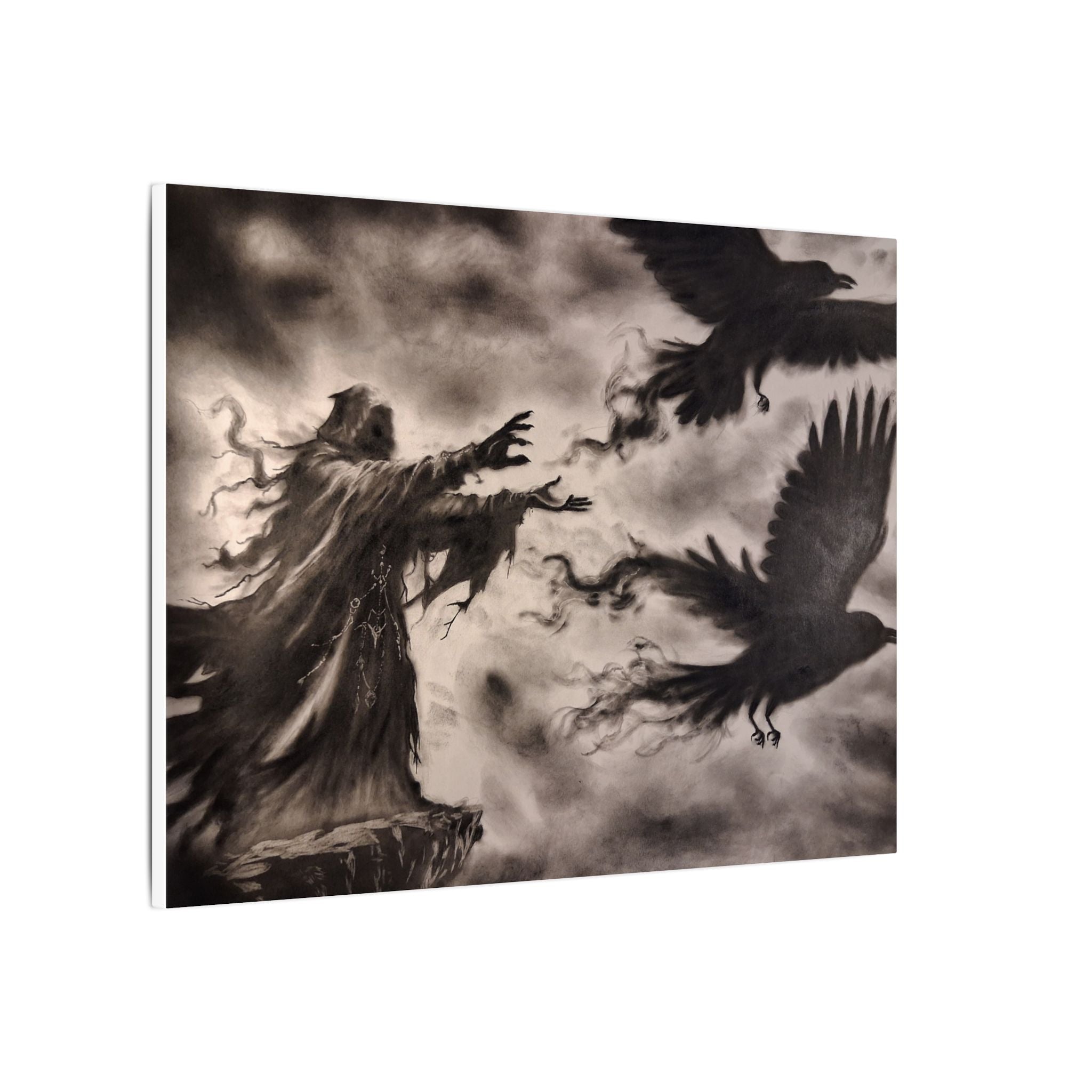 Gothic Raven Sorcerer Matte Canvas Art — Dark Fantasy Wall Decor