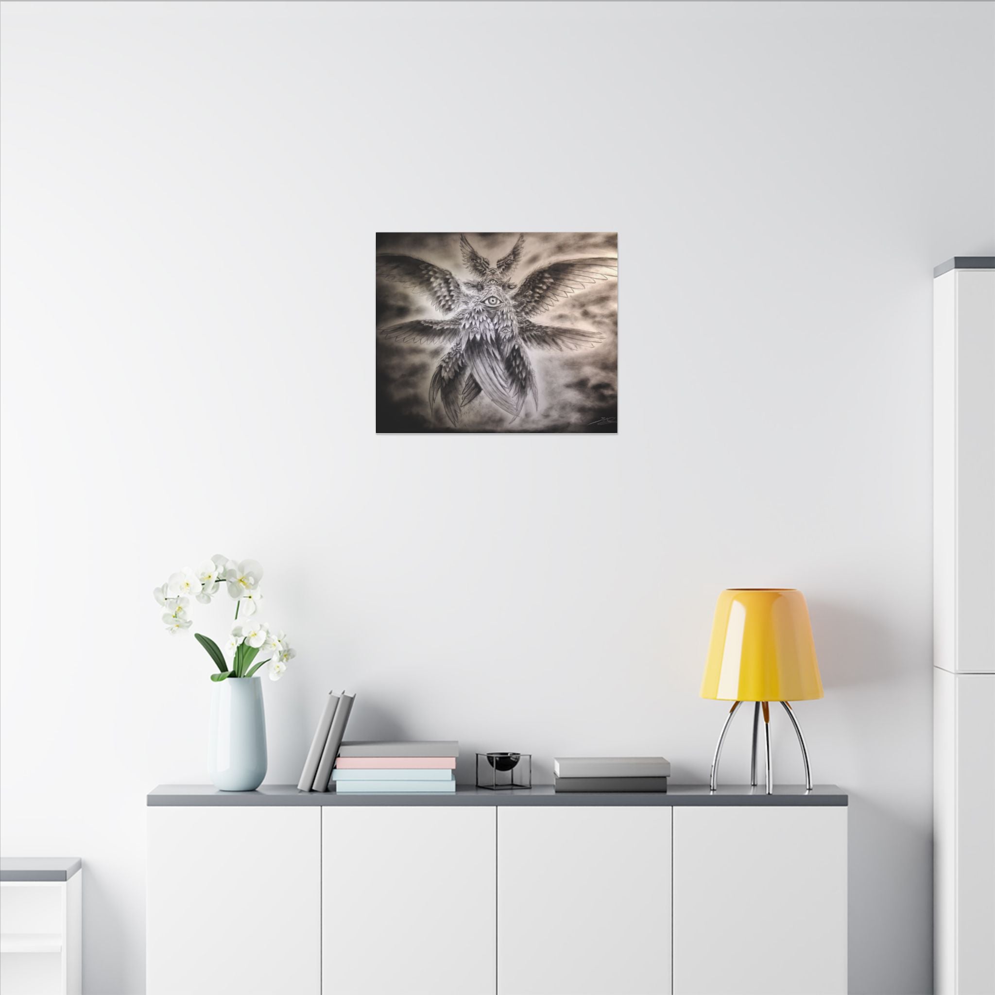 Surreal Winged Eye Canvas Art — Mystical Monochrome Wall Decor