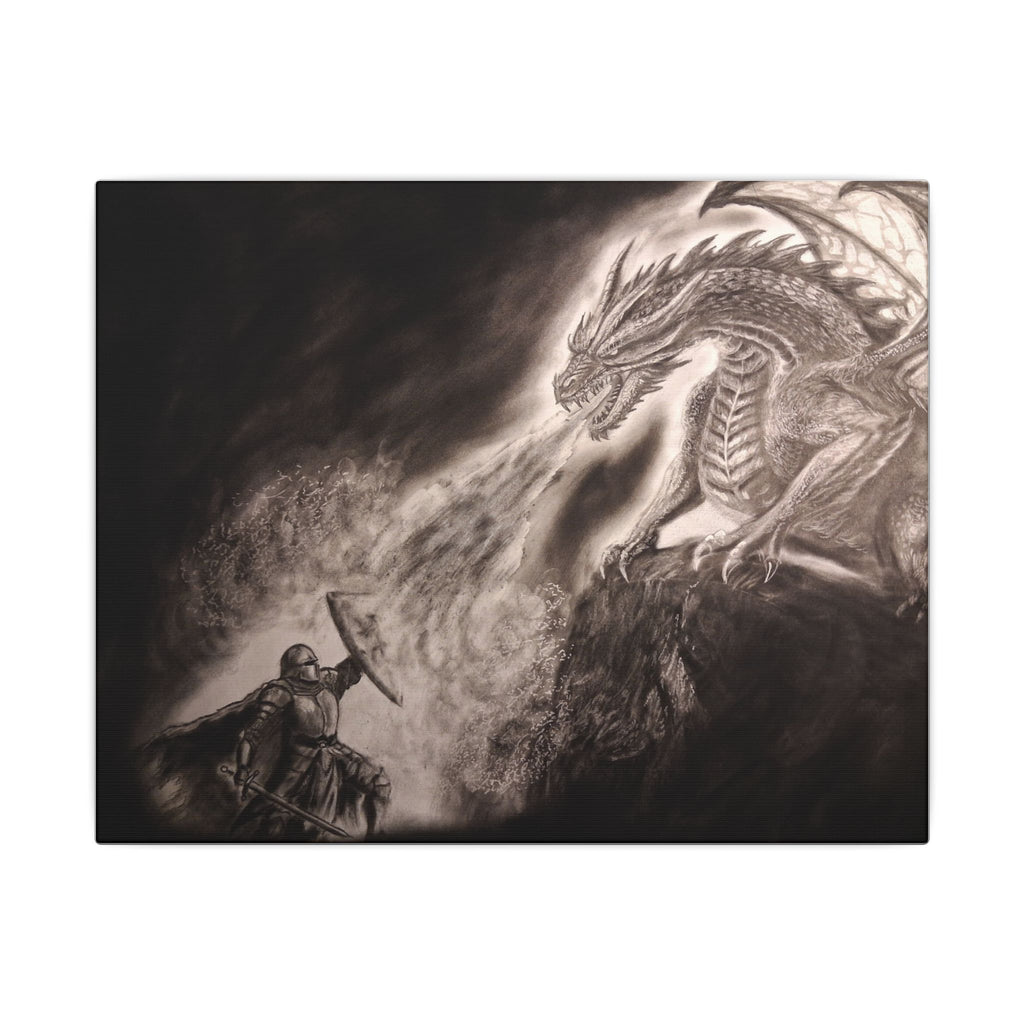 Dragon vs Knight Matte Canvas Wall Art — Fantasy Battle Stretched Print