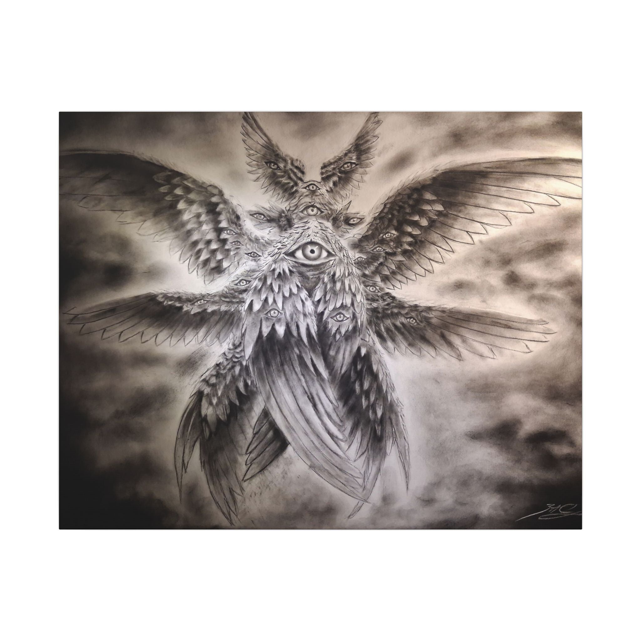 Surreal Winged Eye Canvas Art — Mystical Monochrome Wall Decor