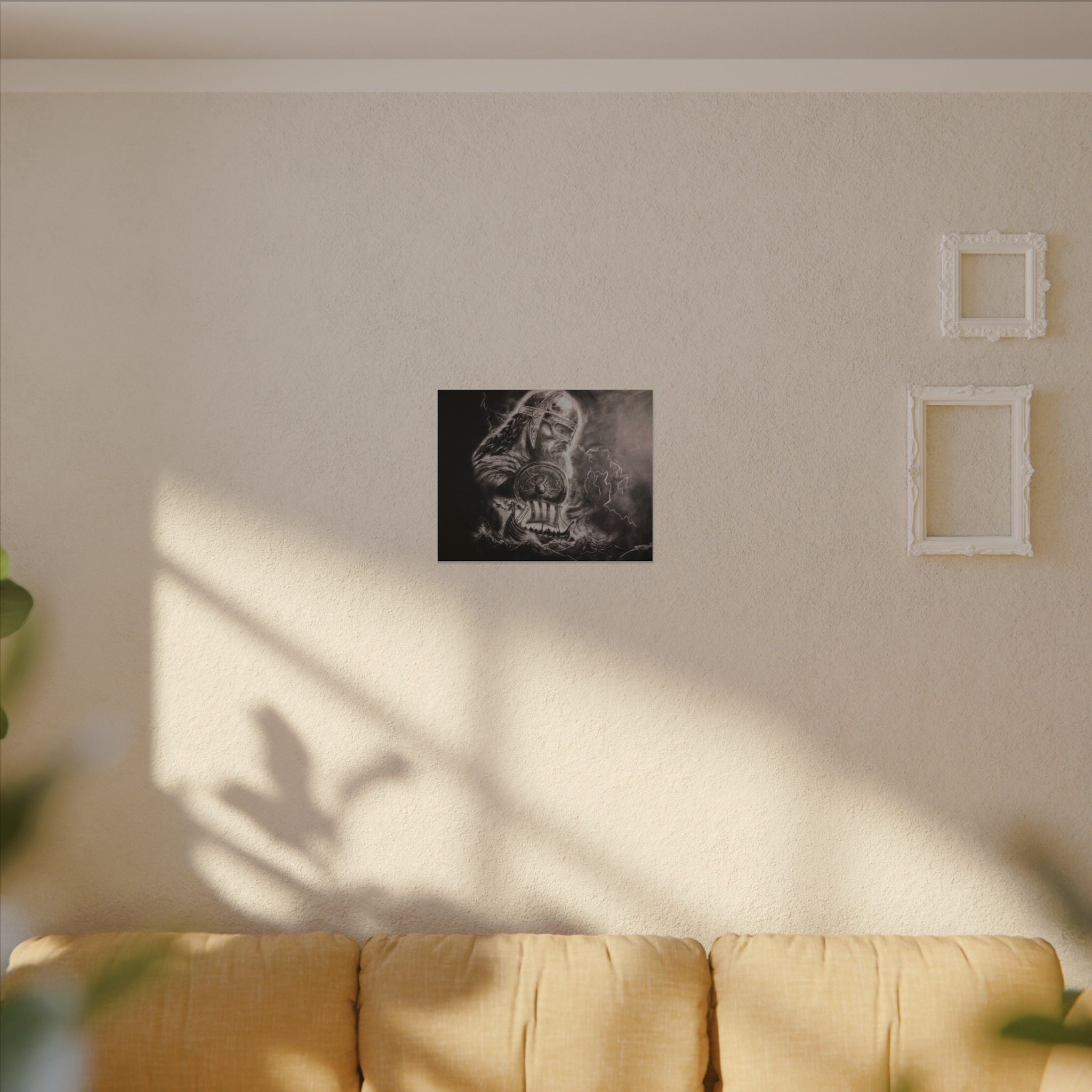 Viking Warrior Matte Canvas Print — Norse Shield & Longship Wall Art