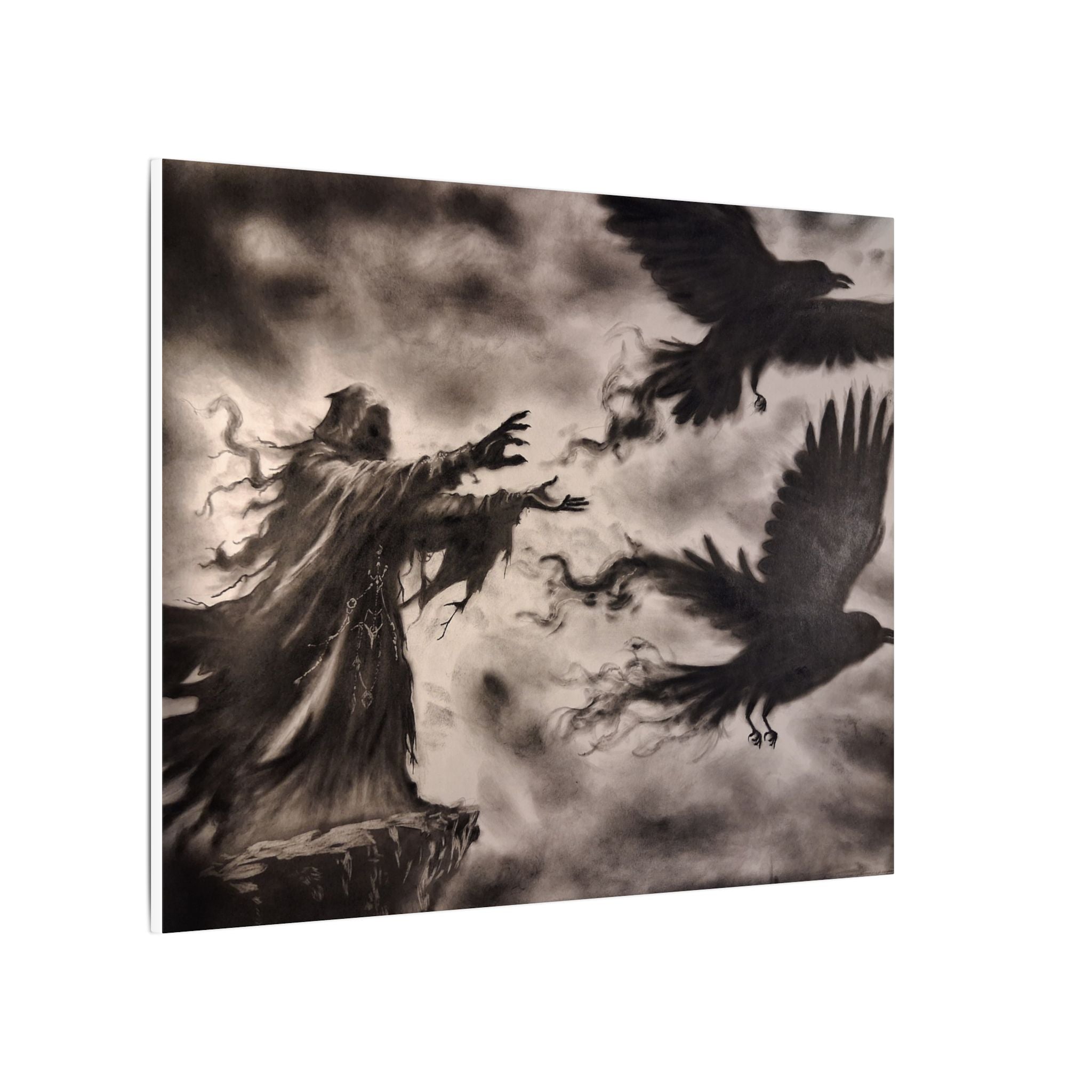 Gothic Raven Sorcerer Matte Canvas Art — Dark Fantasy Wall Decor