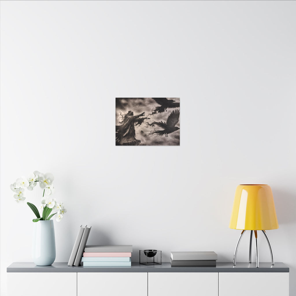 Gothic Raven Sorcerer Matte Canvas Art — Dark Fantasy Wall Decor
