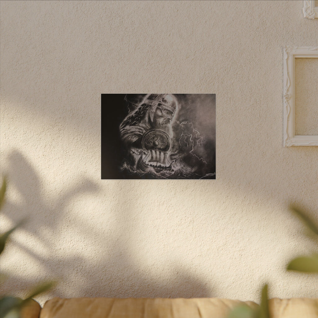 Viking Warrior Matte Canvas Print — Norse Shield & Longship Wall Art