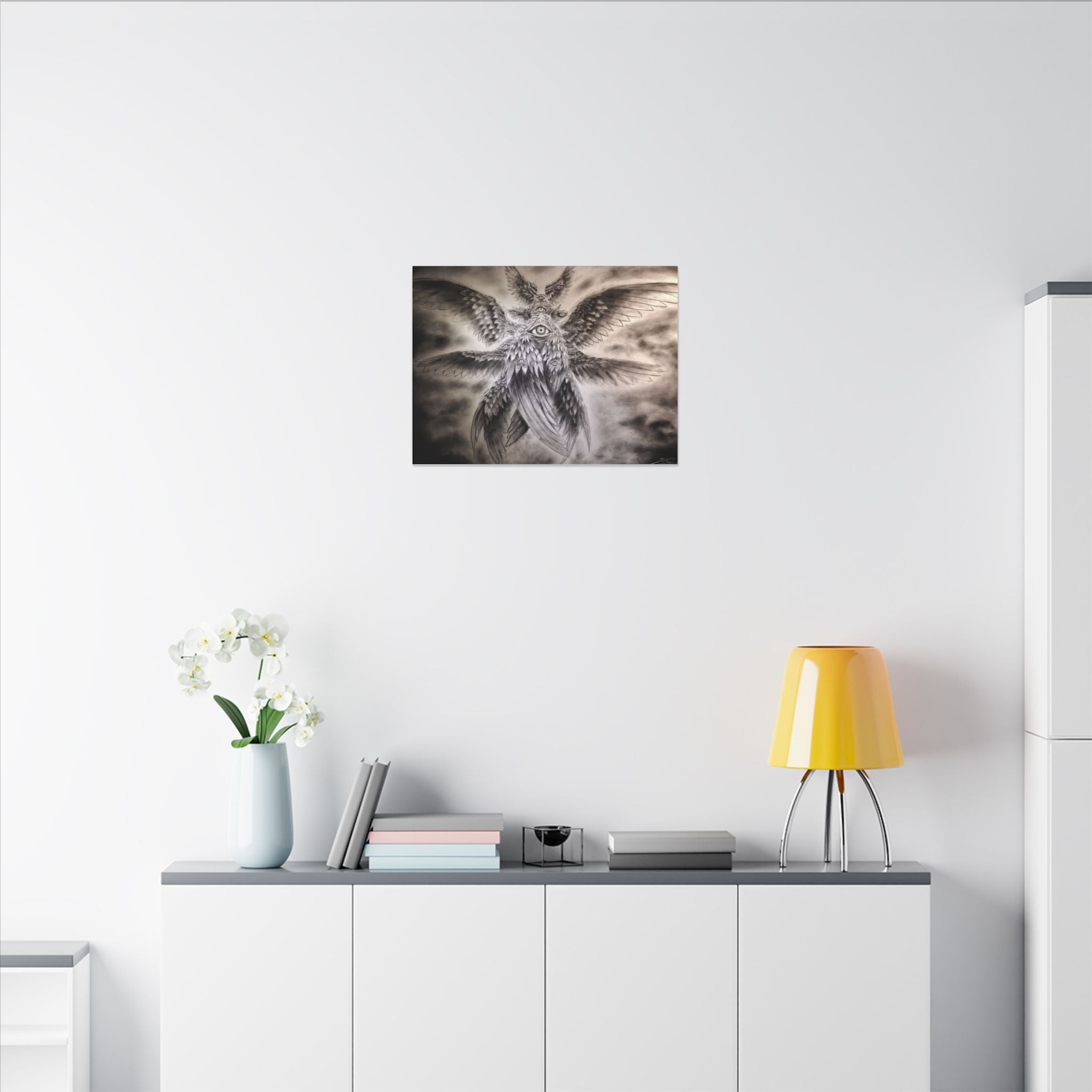 Surreal Winged Eye Canvas Art — Mystical Monochrome Wall Decor