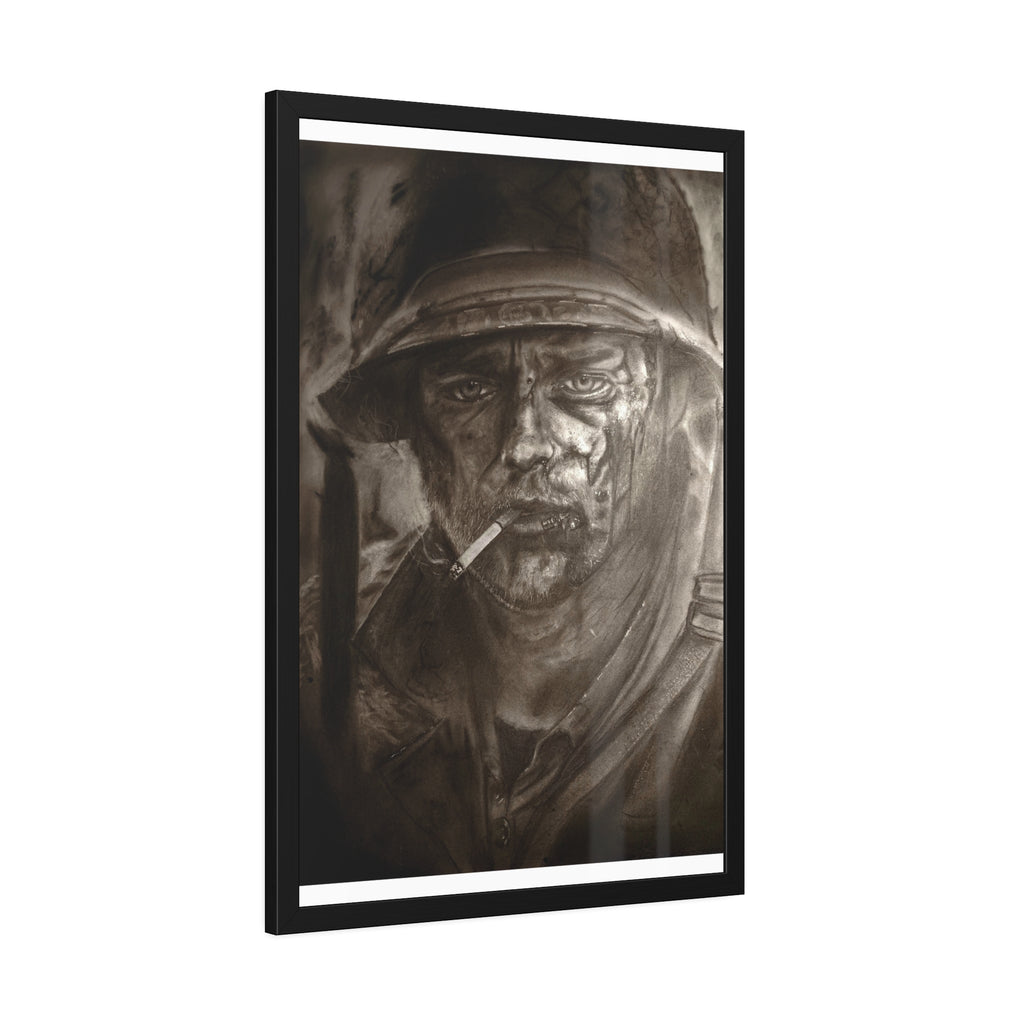 Framed Poster — Gritty Soldier Portrait Wall Art