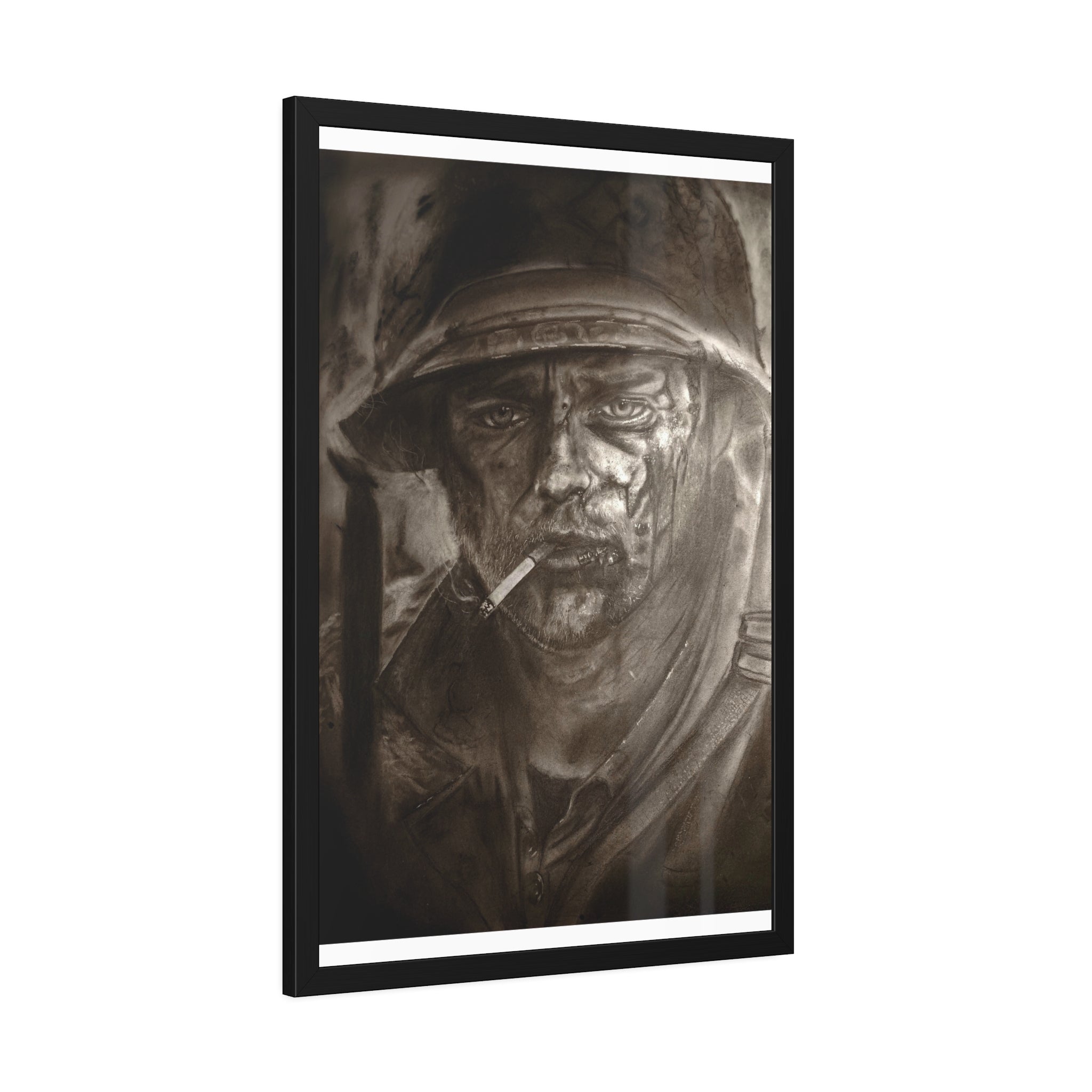 Framed Poster — Gritty Soldier Portrait Wall Art