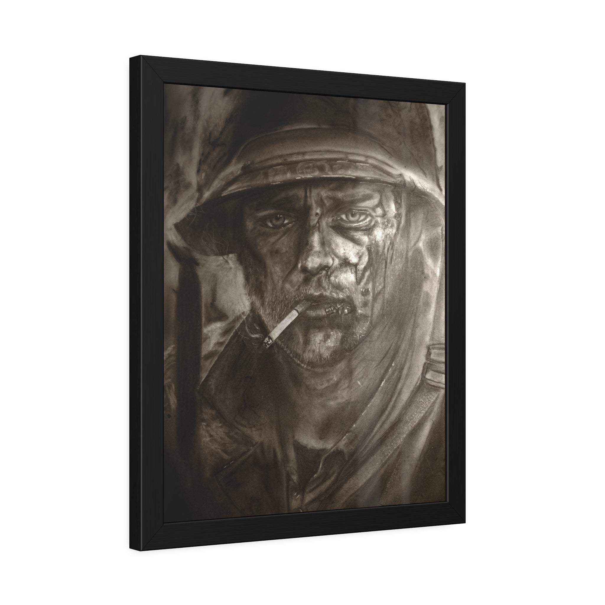 Framed Poster — Gritty Soldier Portrait Wall Art