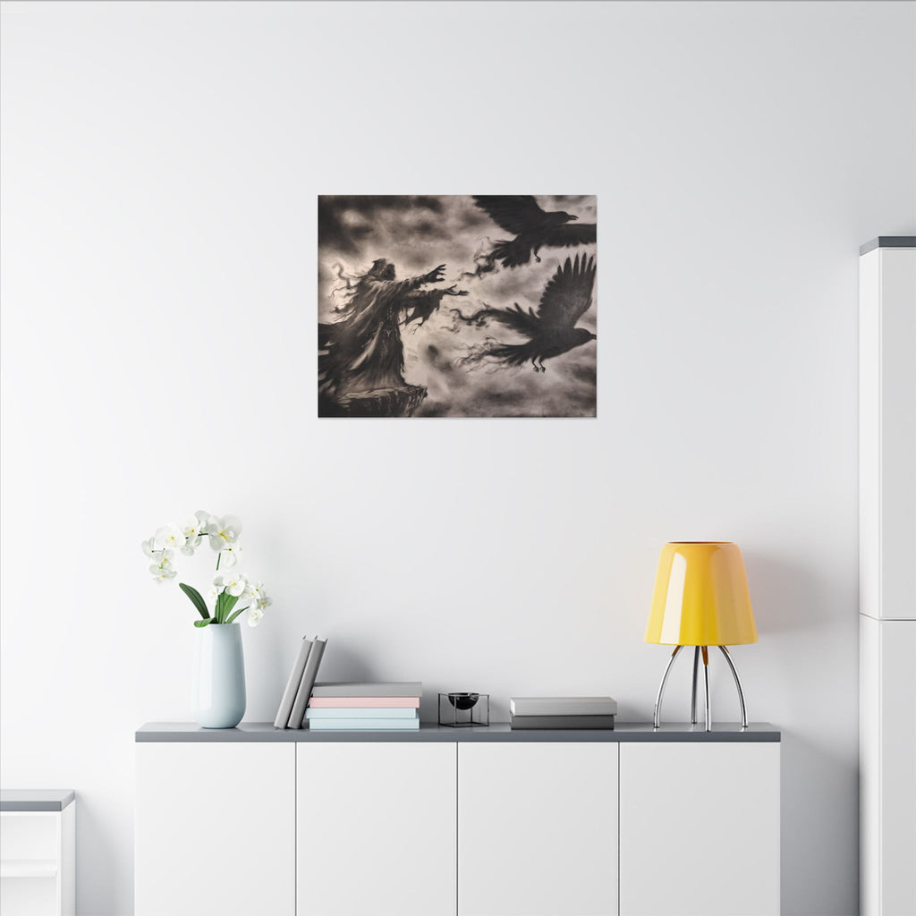 Gothic Raven Sorcerer Matte Canvas Art — Dark Fantasy Wall Decor