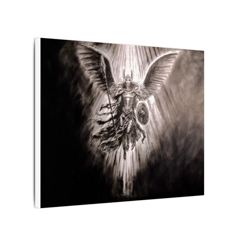 Angel Warrior Matte Canvas Wall Art — Dramatic Guardian with Shield and Spear