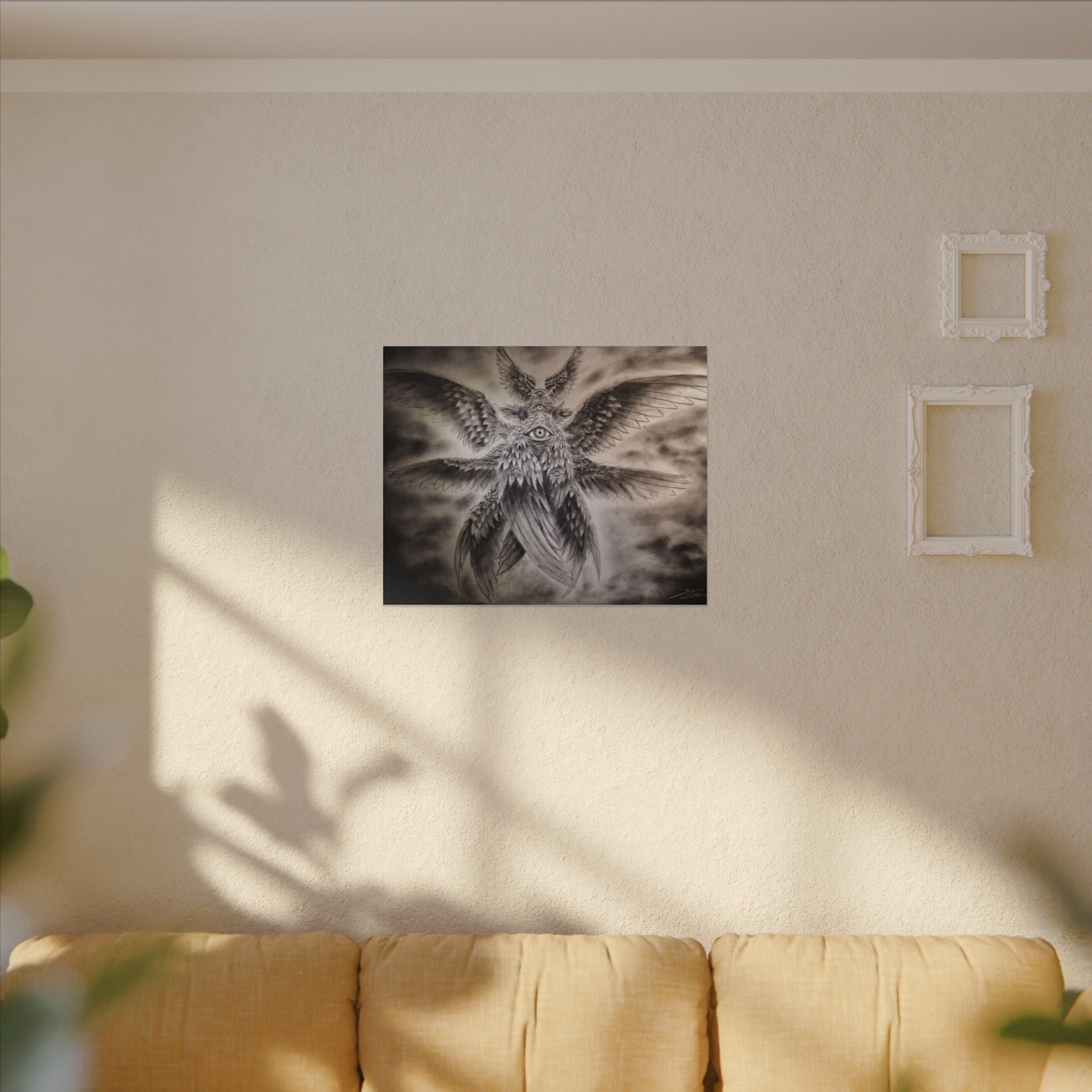 Surreal Winged Eye Canvas Art — Mystical Monochrome Wall Decor