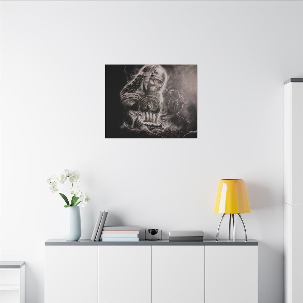 Viking Warrior Matte Canvas Print — Norse Shield & Longship Wall Art