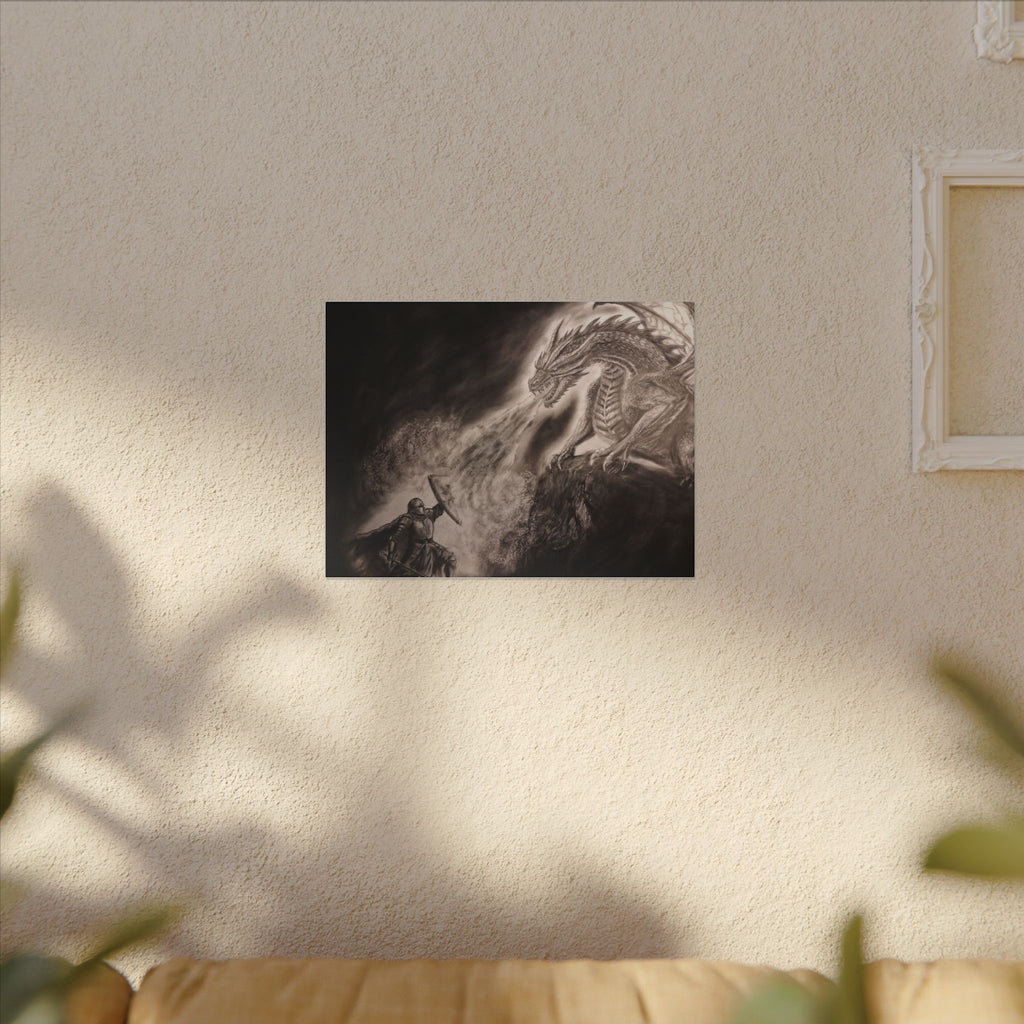Dragon vs Knight Matte Canvas Wall Art — Fantasy Battle Stretched Print