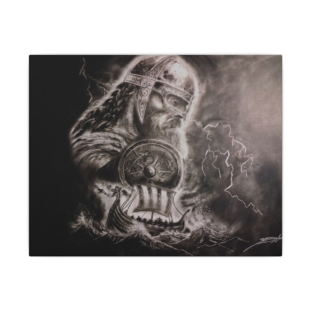 Viking Warrior Matte Canvas Print — Norse Shield & Longship Wall Art