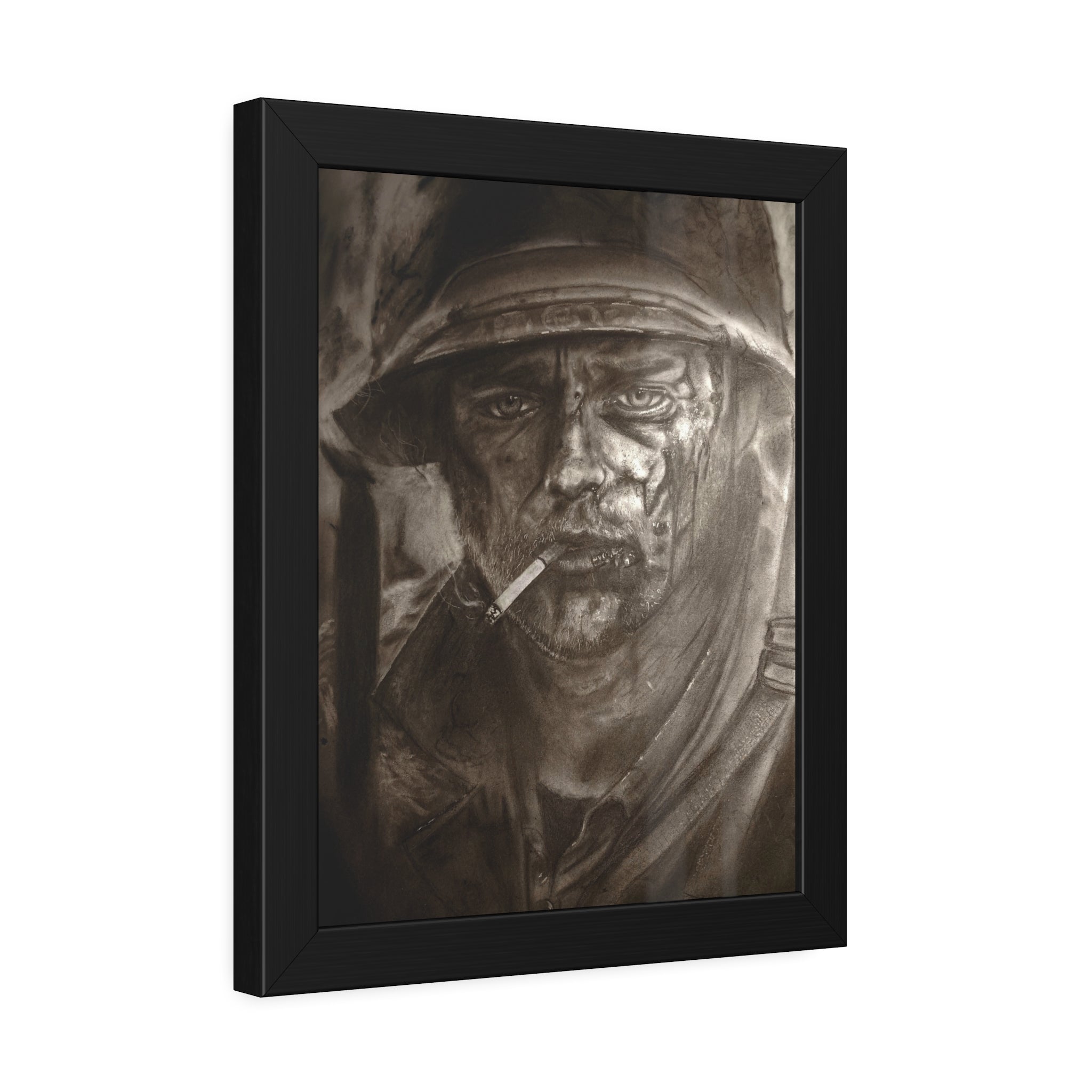 Framed Poster — Gritty Soldier Portrait Wall Art
