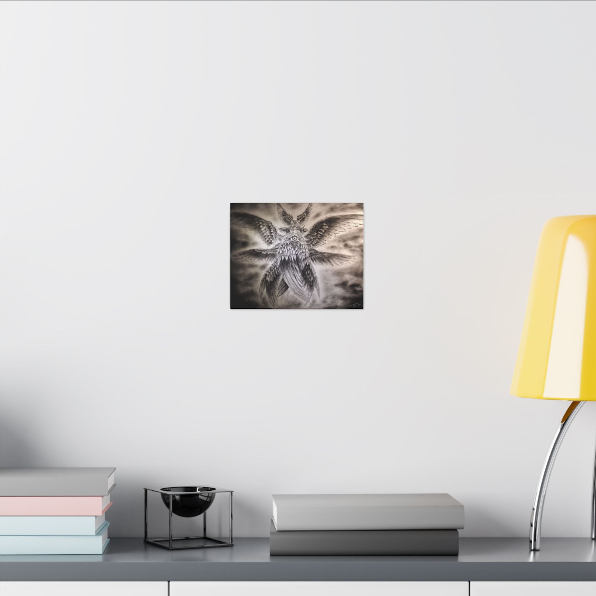 Surreal Winged Eye Canvas Art — Mystical Monochrome Wall Decor