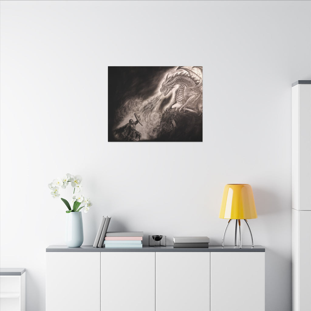 Dragon vs Knight Matte Canvas Wall Art — Fantasy Battle Stretched Print