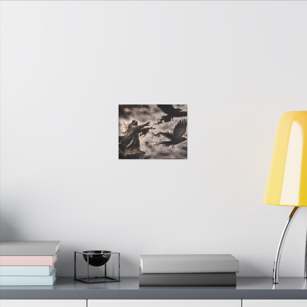 Gothic Raven Sorcerer Matte Canvas Art — Dark Fantasy Wall Decor