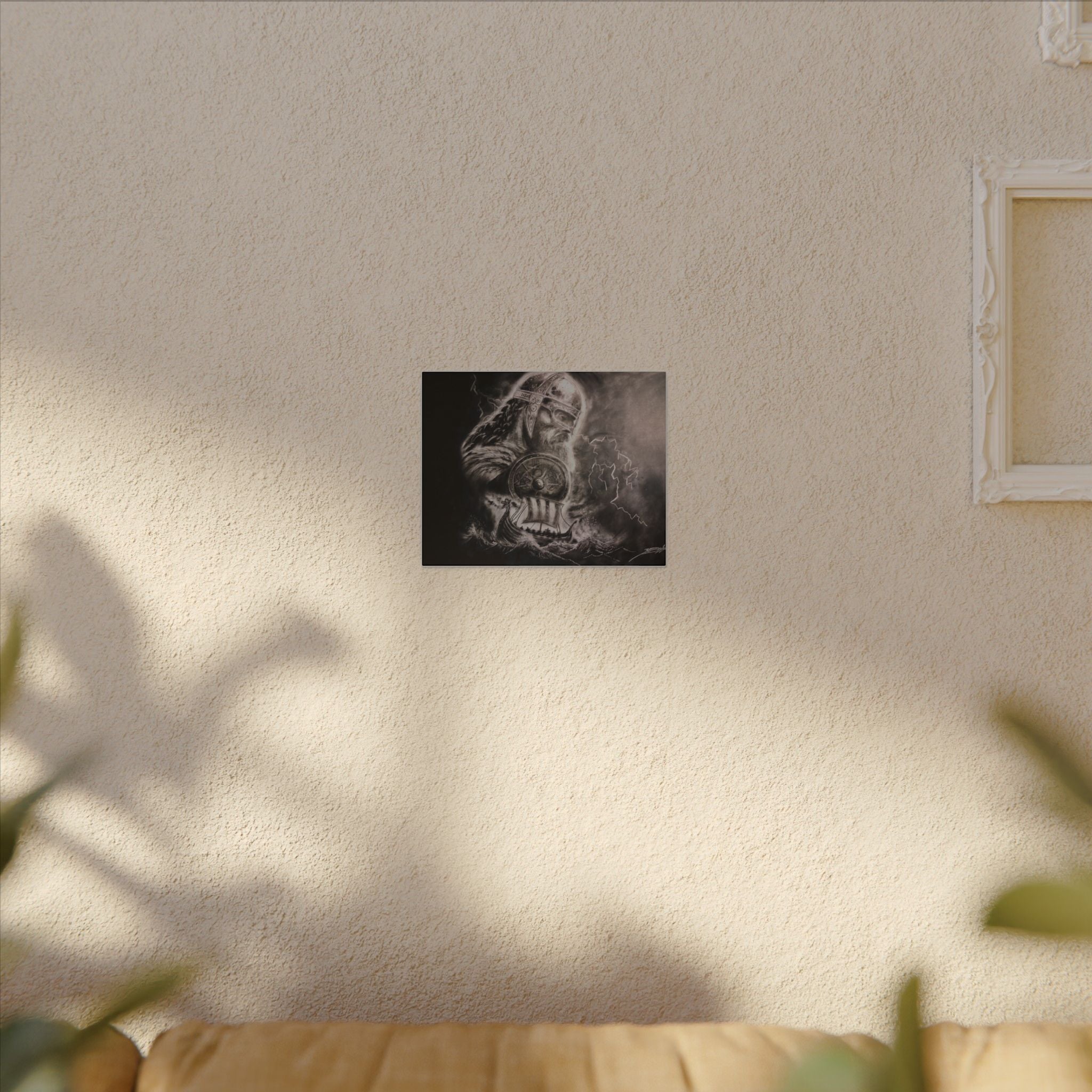Viking Warrior Matte Canvas Print — Norse Shield & Longship Wall Art