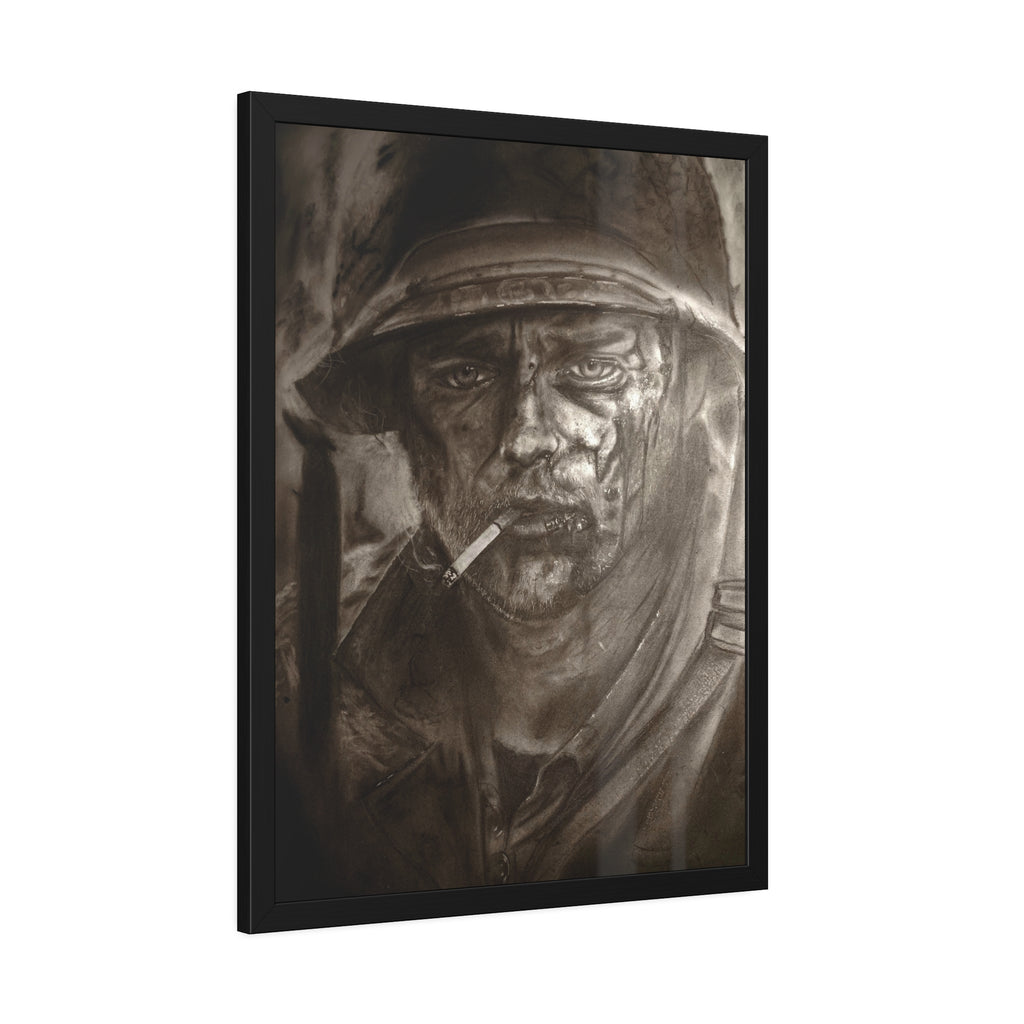 Framed Poster — Gritty Soldier Portrait Wall Art