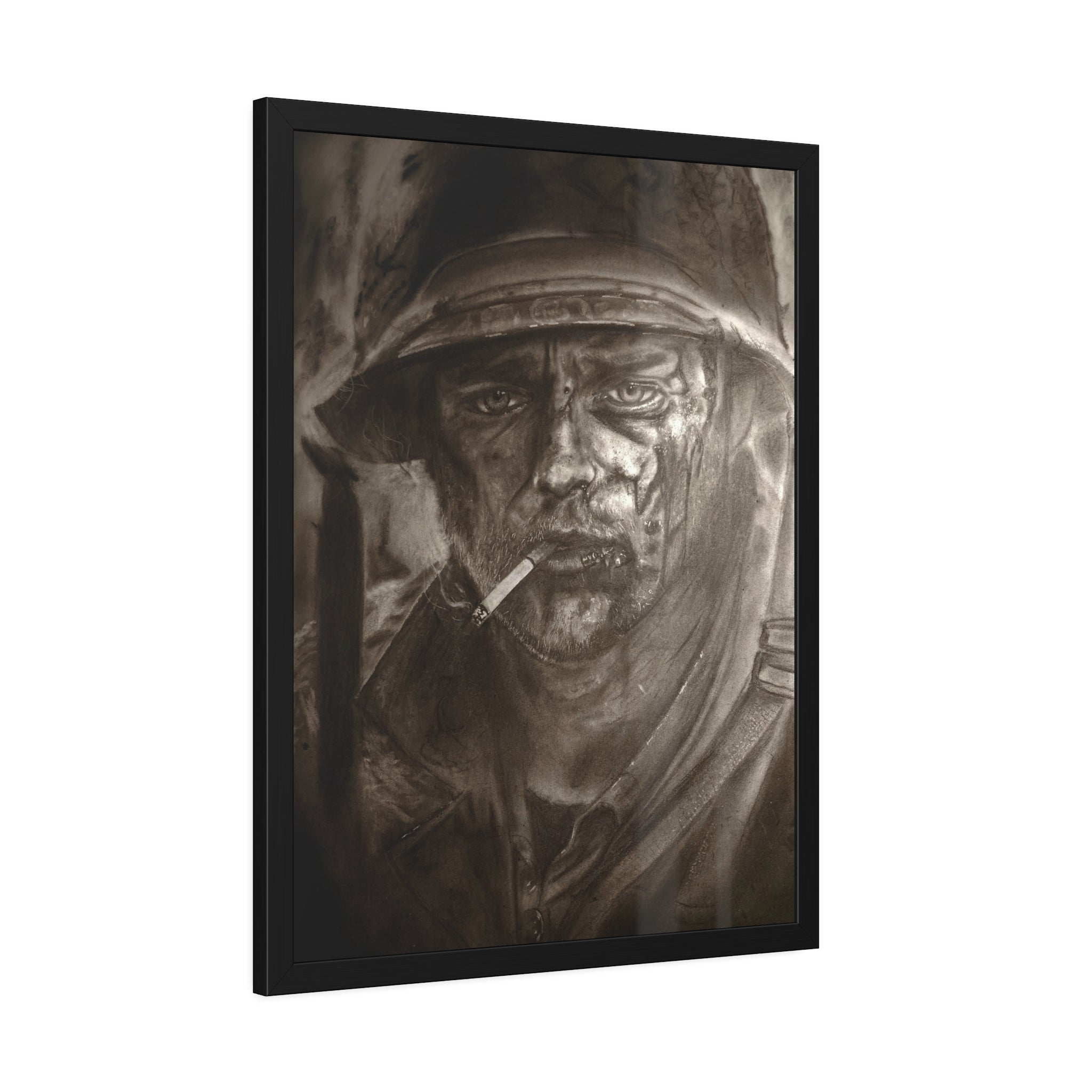 Framed Poster — Gritty Soldier Portrait Wall Art