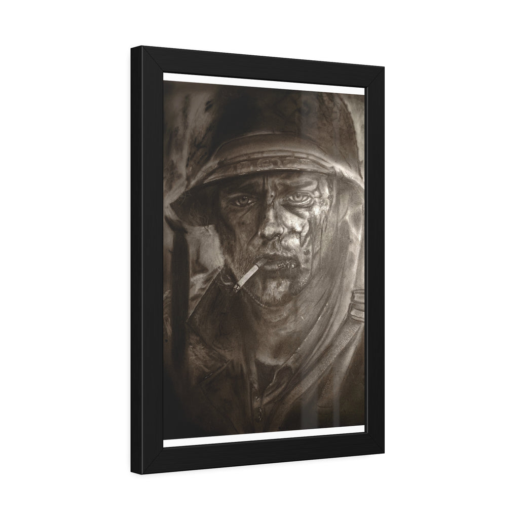 Framed Poster — Gritty Soldier Portrait Wall Art