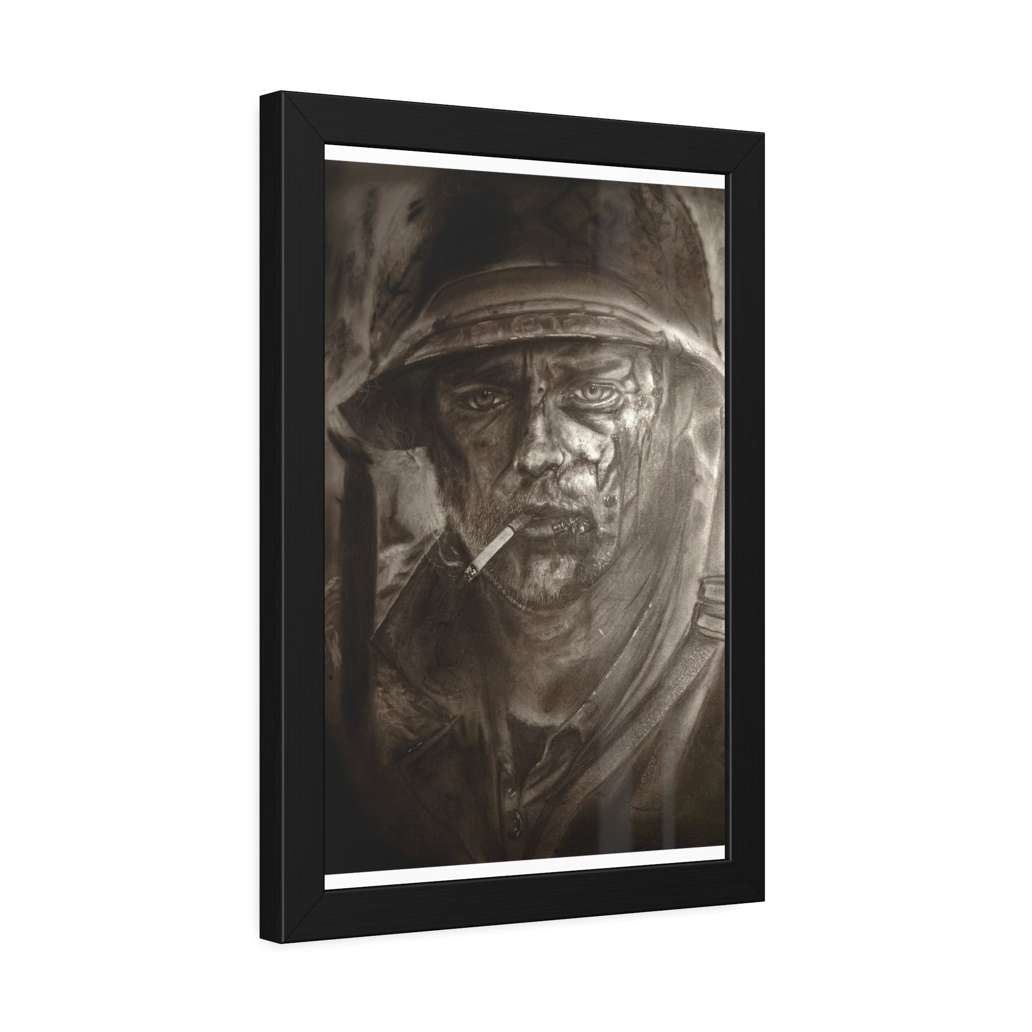 Framed Poster — Gritty Soldier Portrait Wall Art