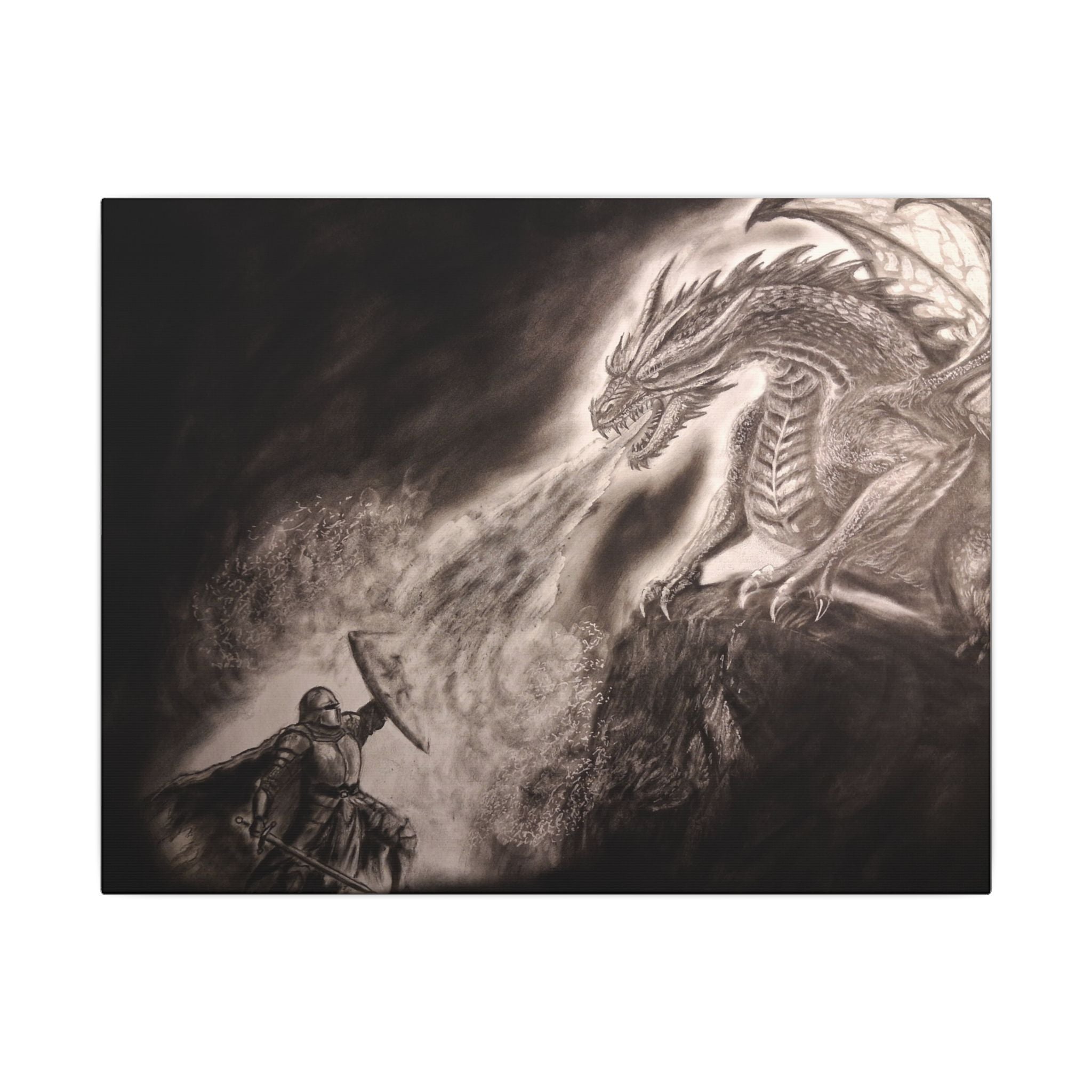 Dragon vs Knight Matte Canvas Wall Art — Fantasy Battle Stretched Print