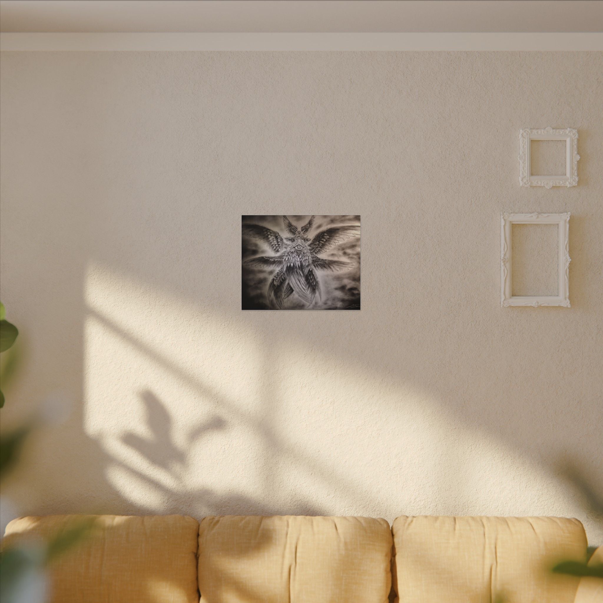 Surreal Winged Eye Canvas Art — Mystical Monochrome Wall Decor