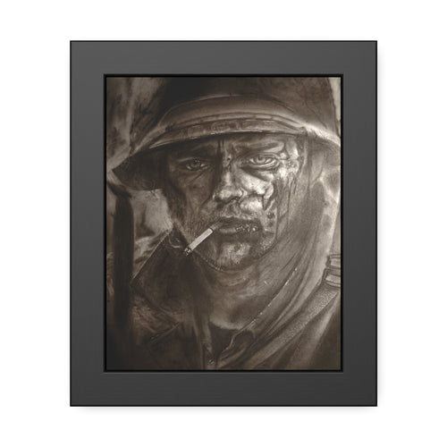 Framed Poster — Gritty Soldier Portrait Wall Art