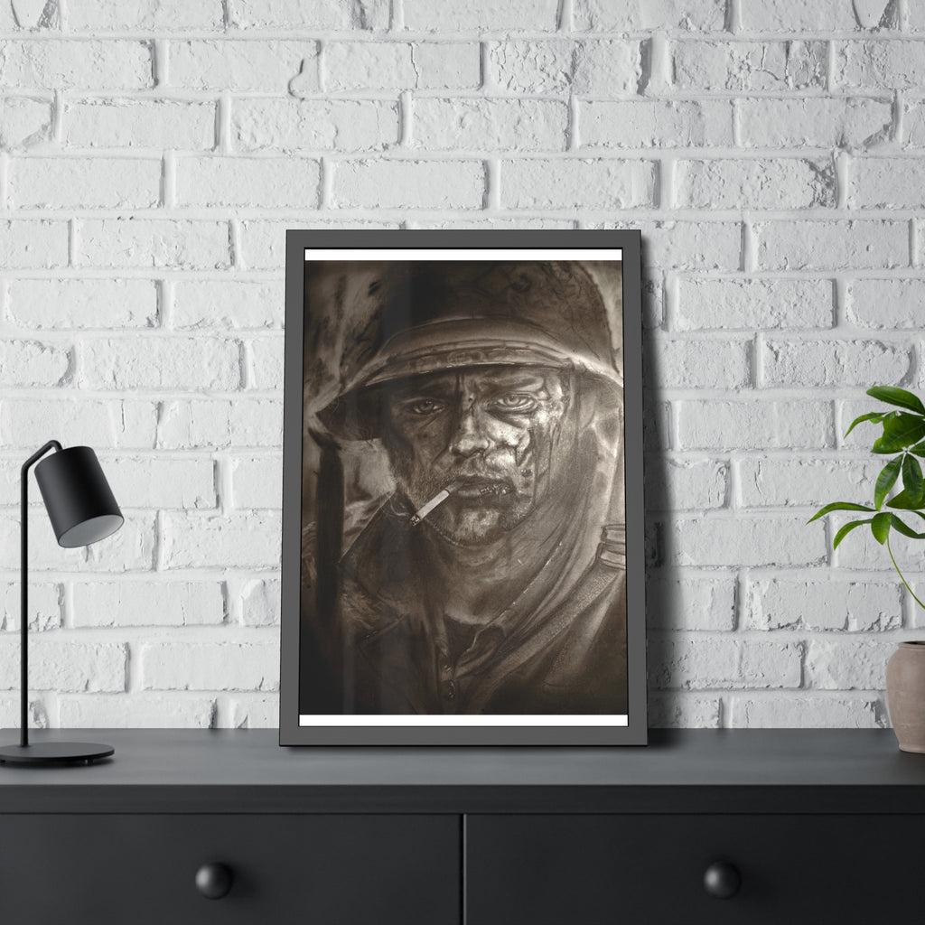 Framed Poster — Gritty Soldier Portrait Wall Art