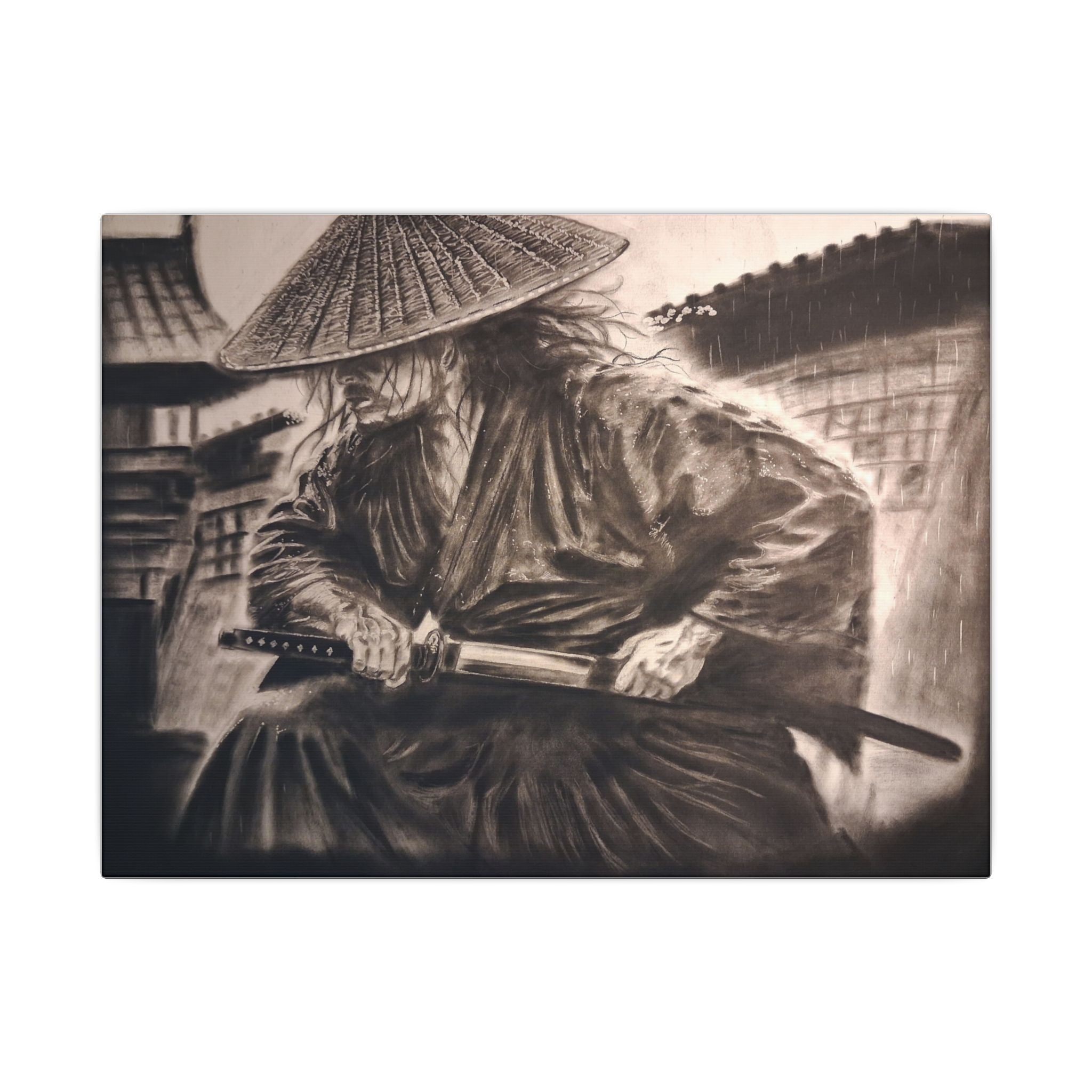 Samurai Warrior Matte Canvas Print — Vintage Japanese Sword Art Wall Decor