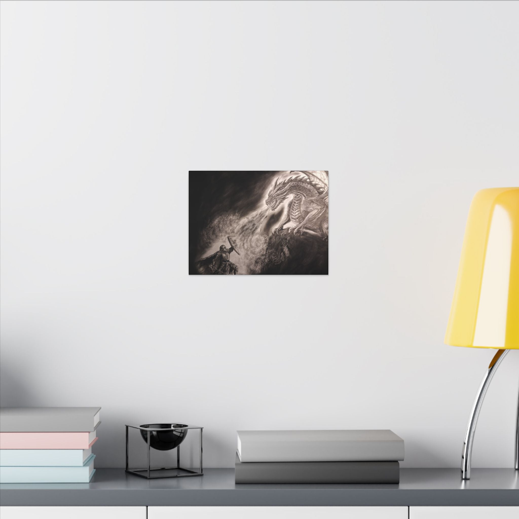 Dragon vs Knight Matte Canvas Wall Art — Fantasy Battle Stretched Print