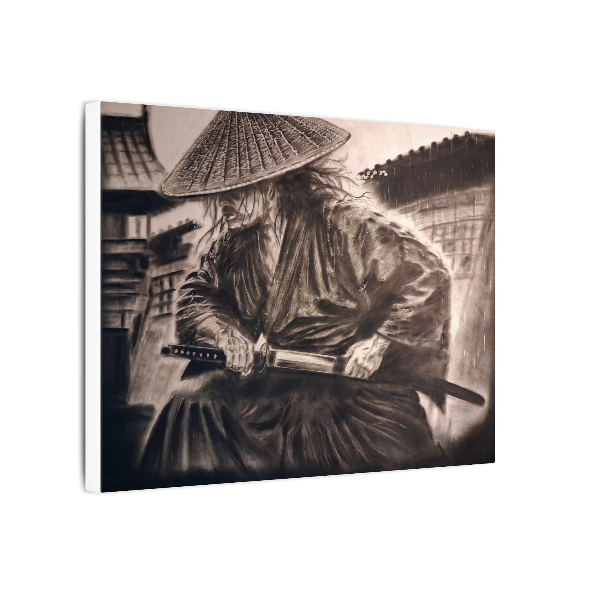 Samurai Warrior Matte Canvas Print — Vintage Japanese Sword Art Wall Decor