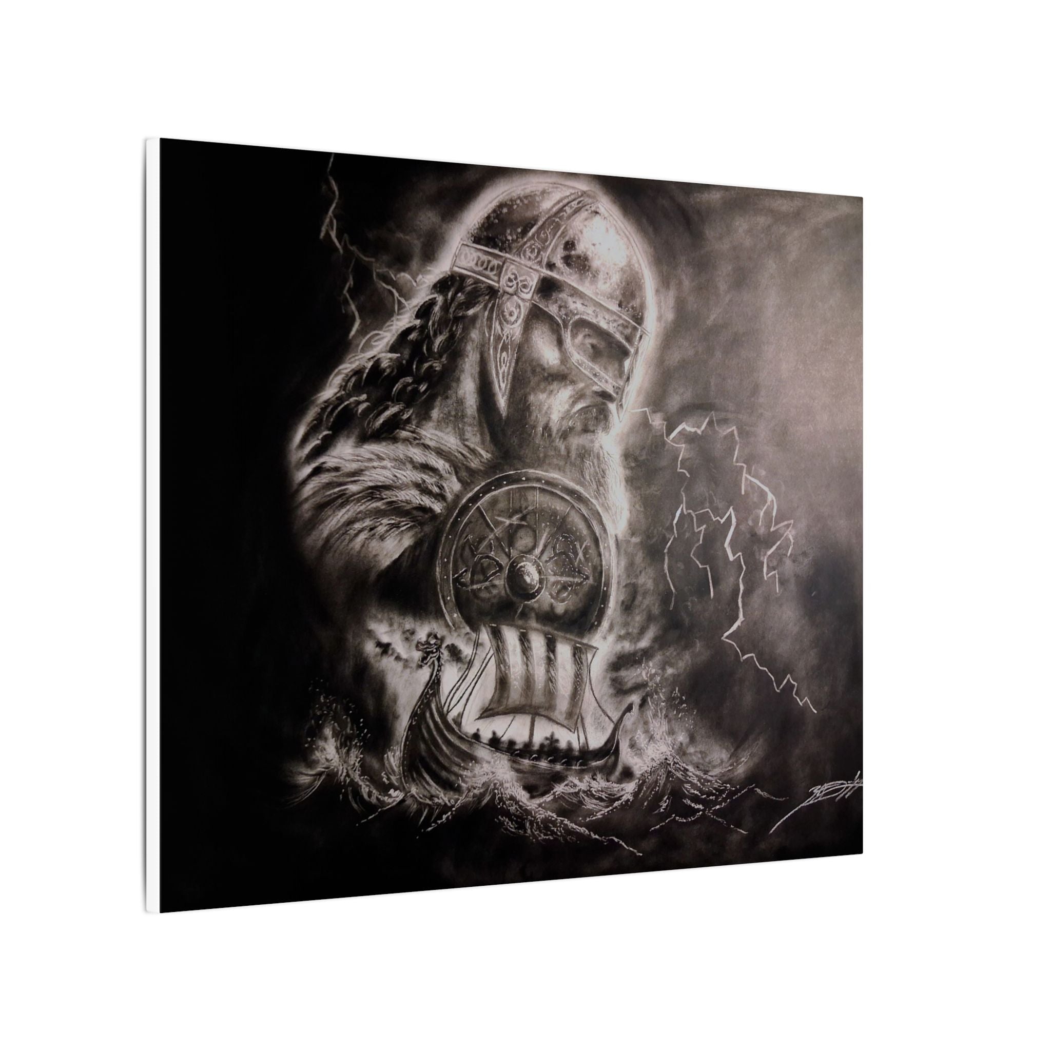Viking Warrior Matte Canvas Print — Norse Shield & Longship Wall Art