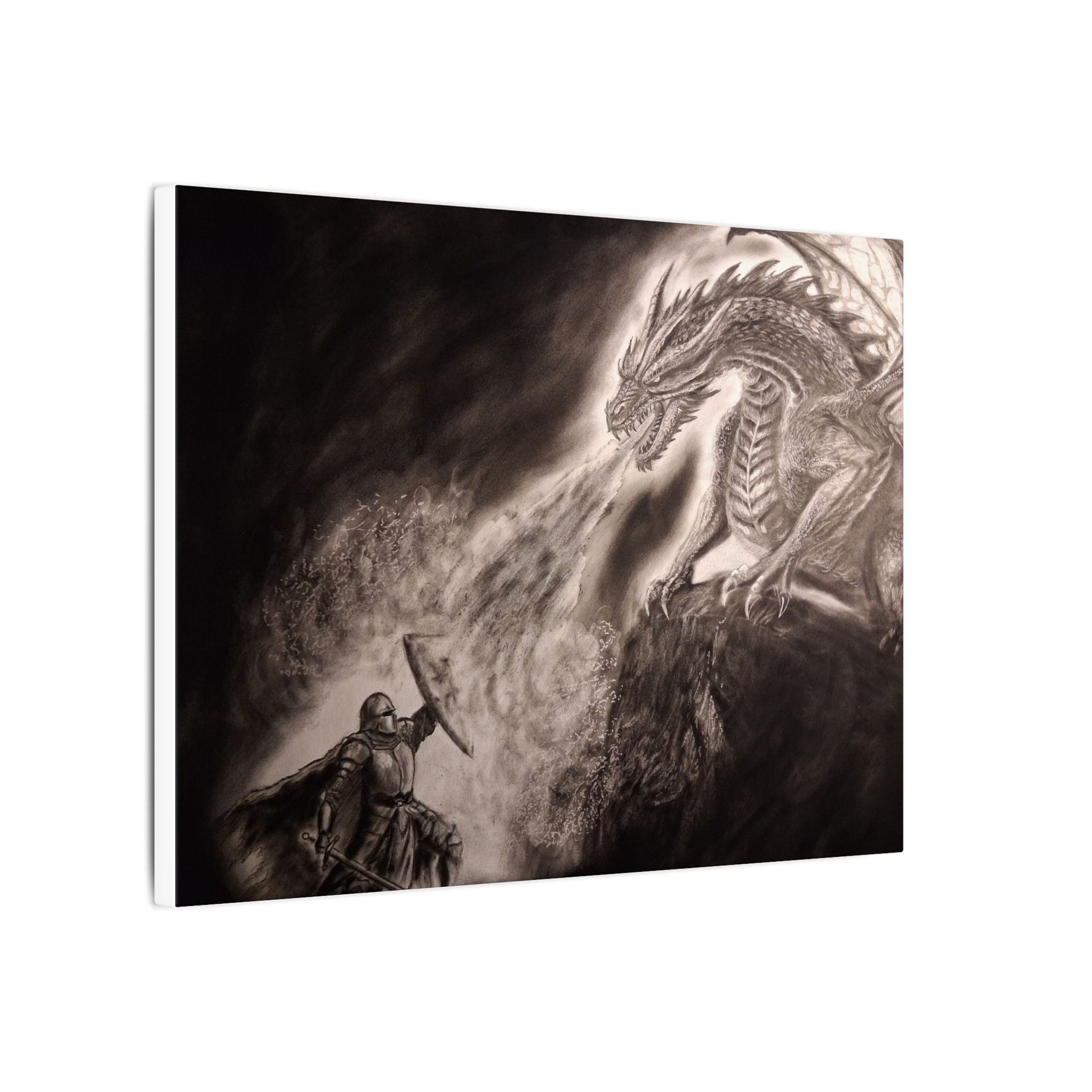 Dragon vs Knight Matte Canvas Wall Art — Fantasy Battle Stretched Print