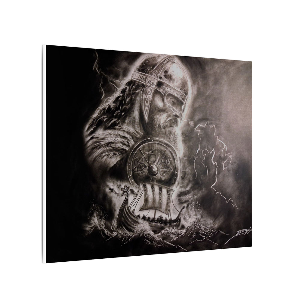 Viking Warrior Matte Canvas Print — Norse Shield & Longship Wall Art