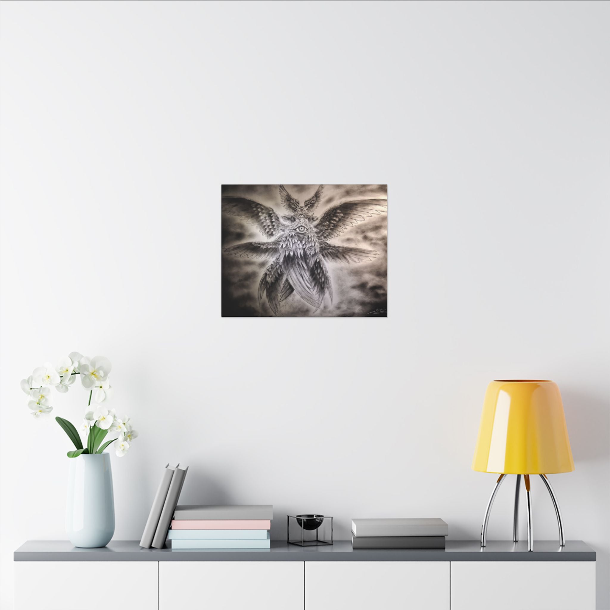 Surreal Winged Eye Canvas Art — Mystical Monochrome Wall Decor