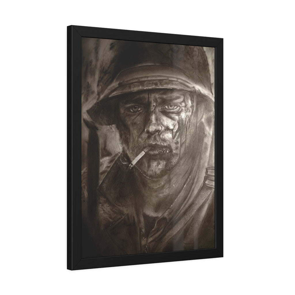 Framed Poster — Gritty Soldier Portrait Wall Art