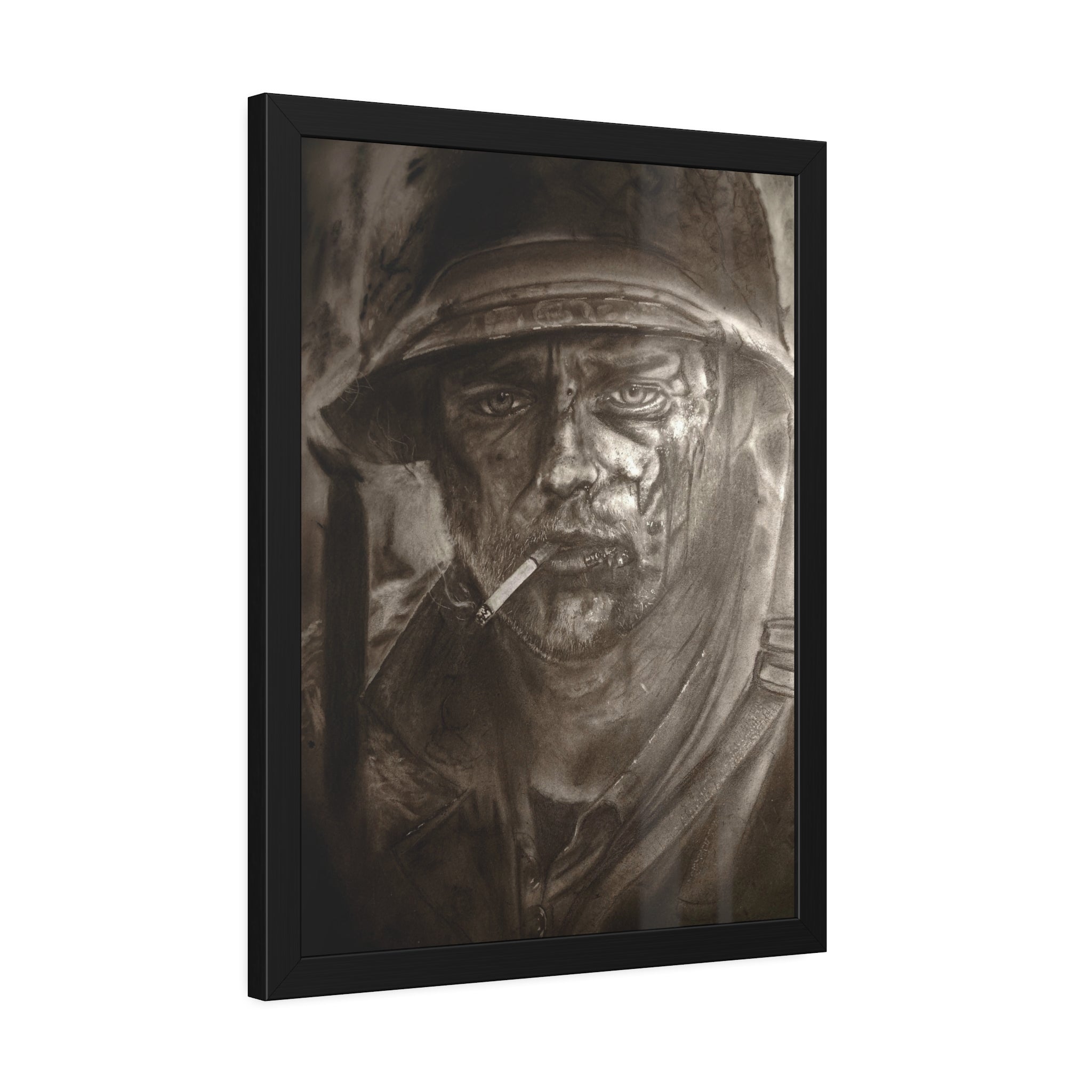 Framed Poster — Gritty Soldier Portrait Wall Art